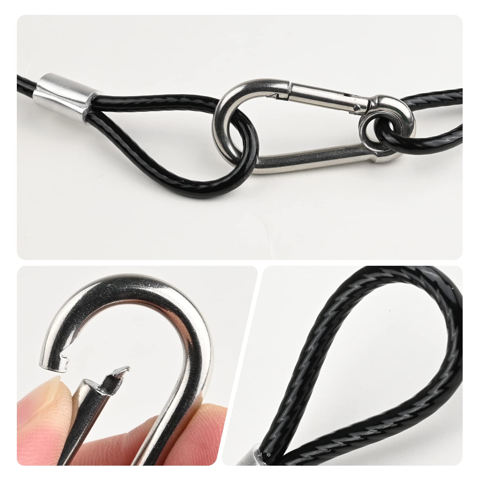 Vigtayue 39.4'' Safety Cable Black Coated Stainless Steel Security Cable With Carabiner Lock, 110Lb Safety Rope For Dj Stage Lig