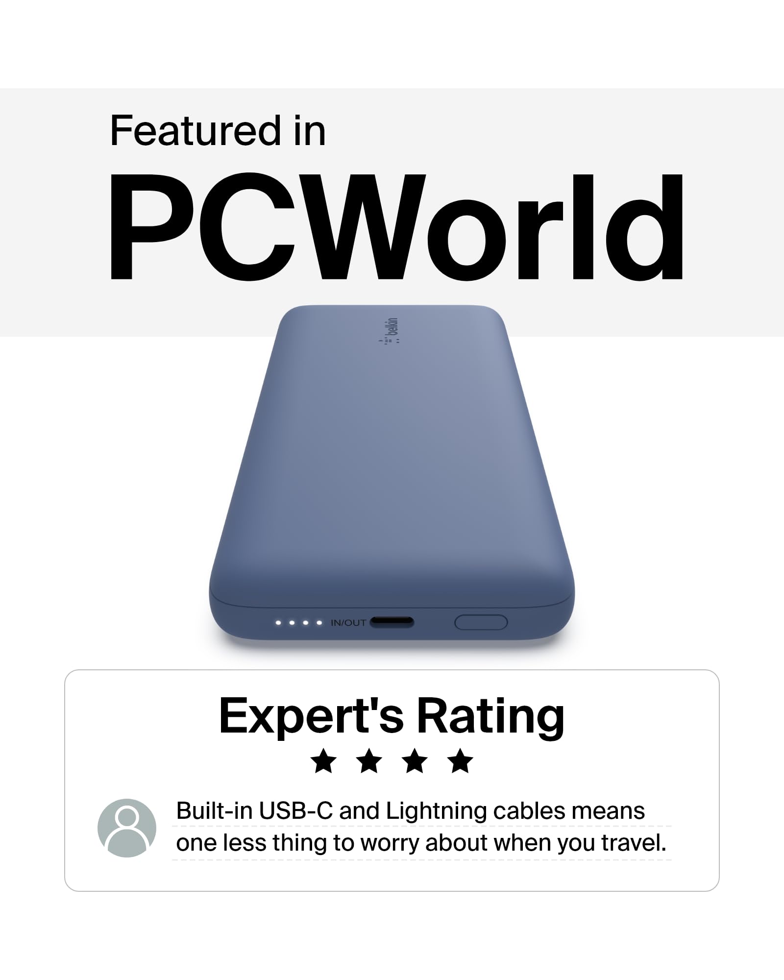 Belkin Portable Charger, Power Bank 10,000Mah, 23W W/Integrated Lightning Cable & Usb C Cable   Iphone Charger Battery Pack For