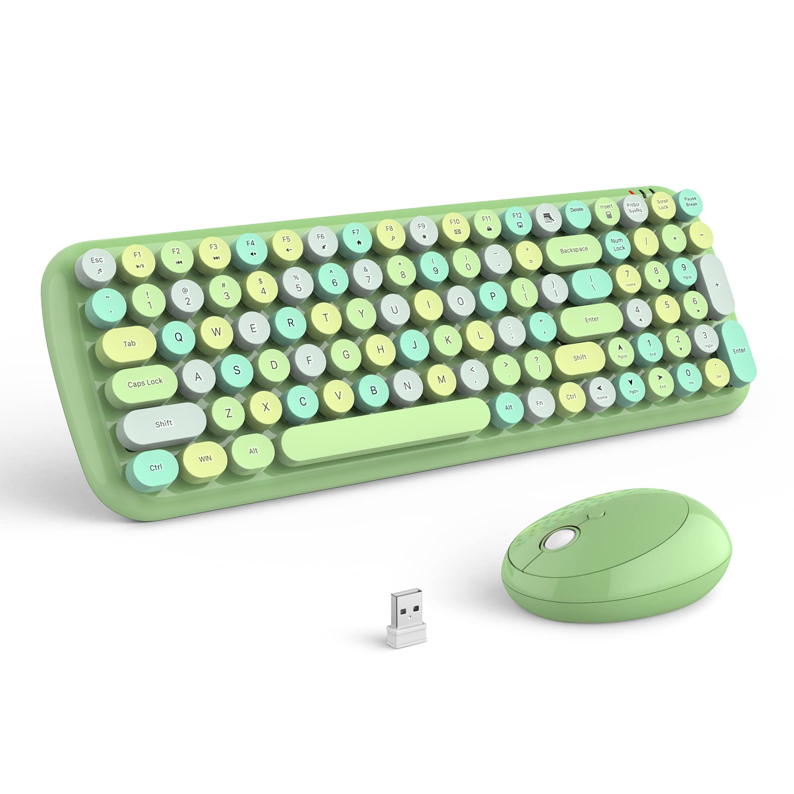 Mofii Wireless Keyboard And Mouse Combo, 2.4Ghz Rf, Green Colorful, Indoor, 33Ft Range, Plug & Play