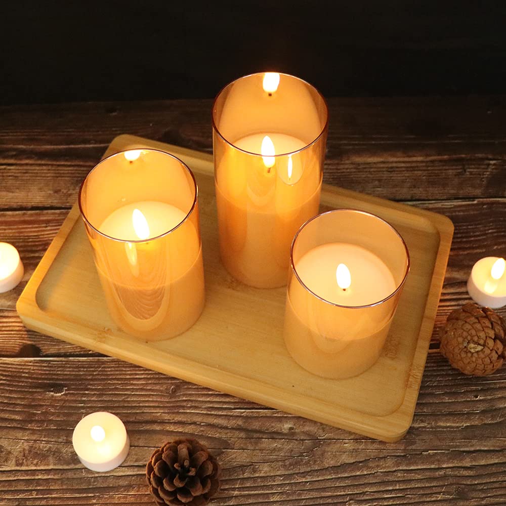 Genswin Glass Flameless Candles Battery Operated With Remote Timer, Led Flameless Flickering 3D Wick Pillar Candles Real Wax For