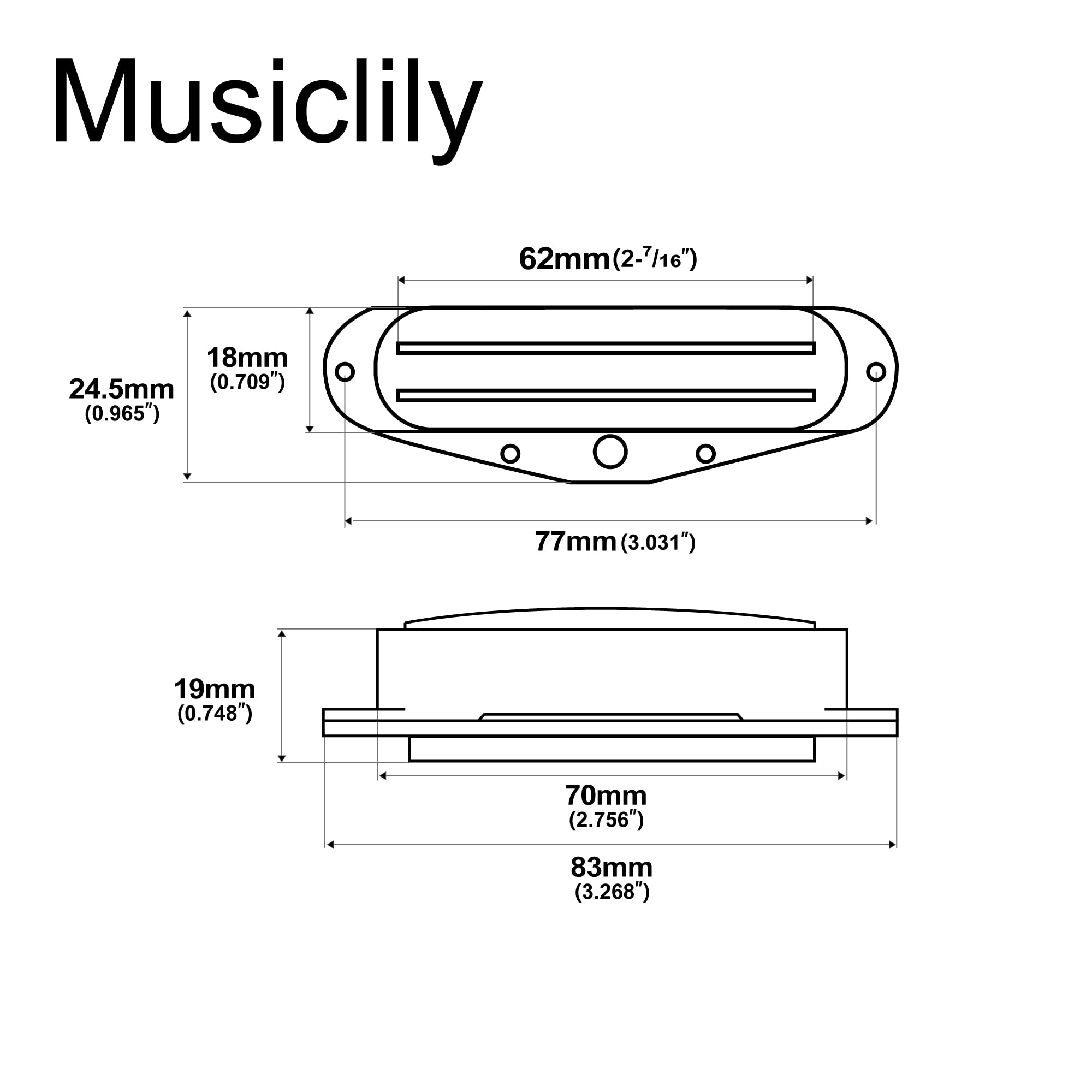 Musiclily Dual Hot Rail High Output Guitar Single Coil Size Humbucker Pickup For Fender Squier Strat, Cream