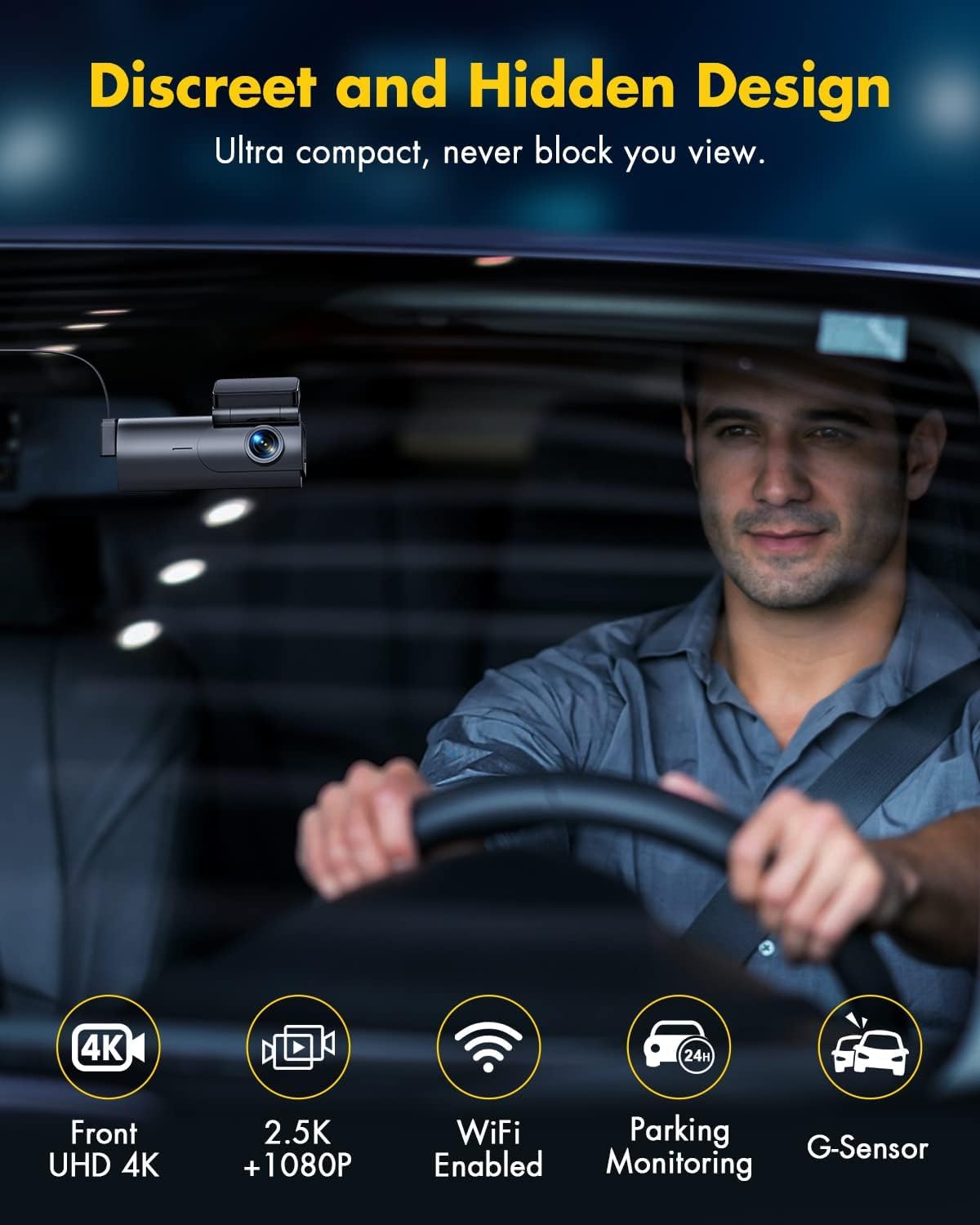 Gku Dash Cam Front And Rear Camera, 4K/2.5K Full Dashcams For Cars With 64Gb Sd Card, Wifi & App Control, Night Vision, Parking