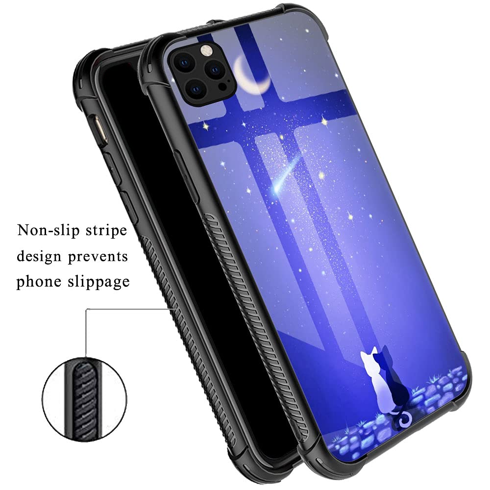ZHEGAILIAN iPhone 13 Mini Phone Case Shockproof Reinforced Corners TPU Acrylic Blue Moon Cat