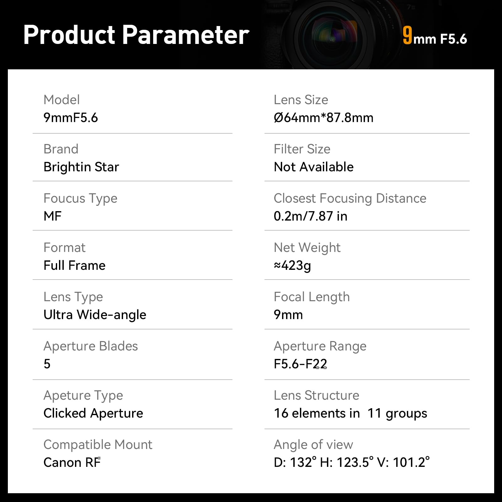 Brightin Star 9Mm F5.6 Full Frame Ultra Wide Angle Manual Prime Lens For Nikon Z Mount Mirrorless Cameras, Fixed Mf Lens, Compat