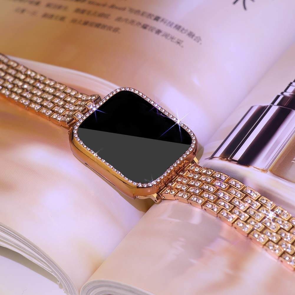 Supoix Compatible With Apple Watch Band S10 42Mm + Case, Women Jewelry Bling Diamond Replacement Strap & Soft Tpu Case For Iwatc