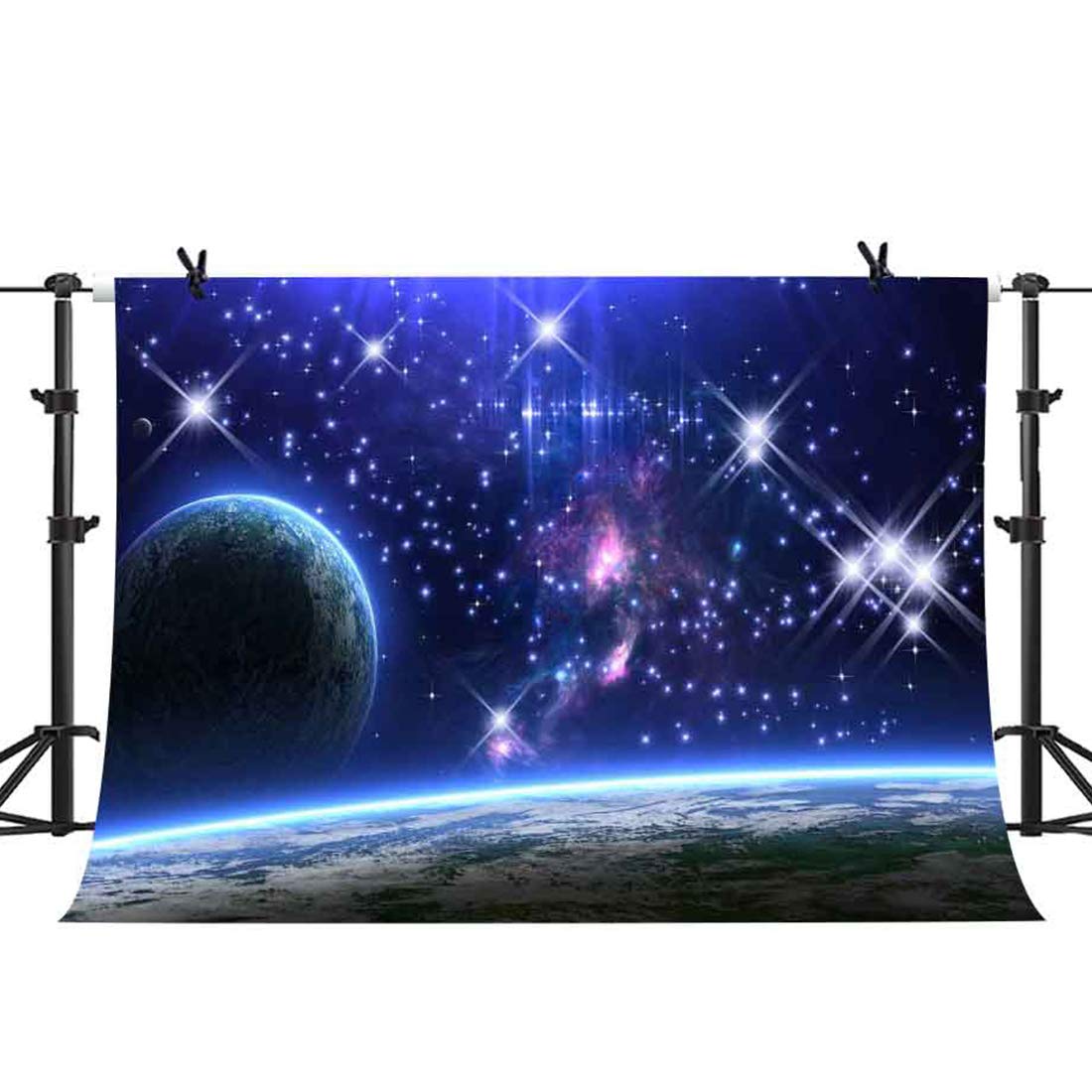 Mtmety 10X7Ft Galaxy Backdrop Universe Backdrop Starry Sky Planet Background Earth Shinny Vinyl Photo Video Studio Lxme358