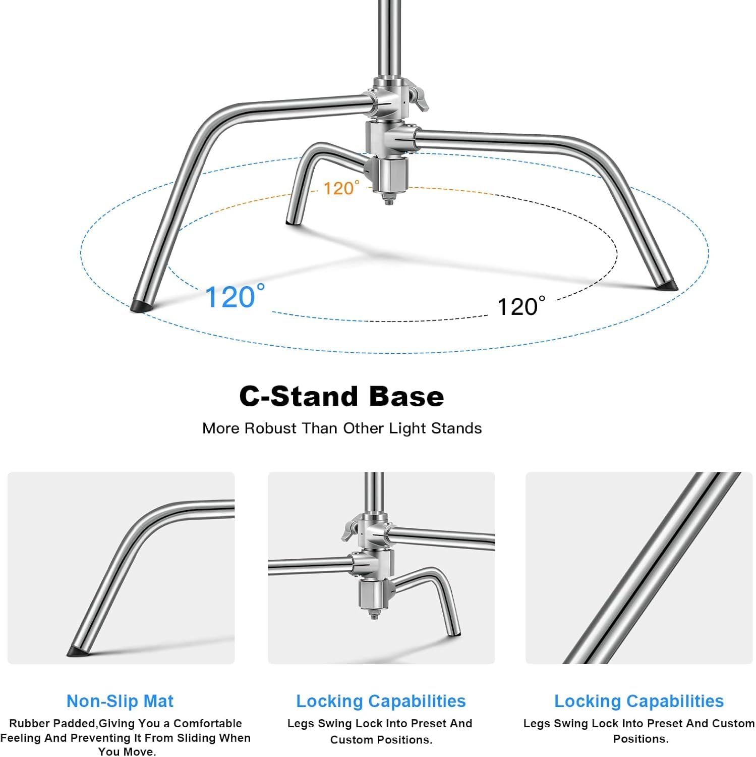 Soonpho Adjustable 10Ft/3.3M Heavy Duty Light Stand With Boom Arm And Wheels,100% Stainless Steel Reflector C Stand With Grip He