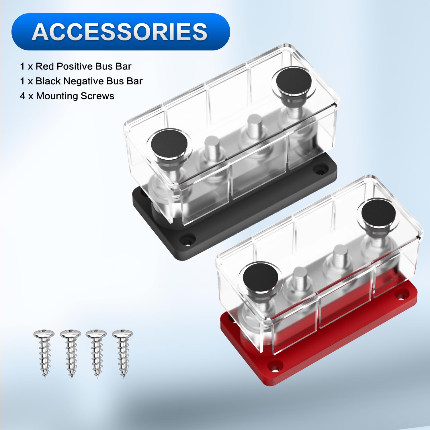 Jamgoer 600A Bus Bar Power Distribution Block 4 X 3/8'' (M10) Terminal Studs 48V Dc Positive & Ground Busbar Terminal Block Wtih
