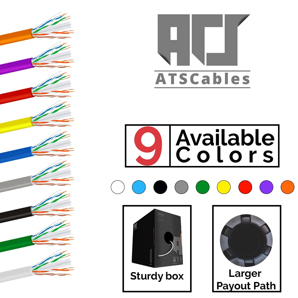 Ats Cables | Cat6 Plenum (Cmp) Cable 1000Ft | Network Analyzer Test Passed | 23Awg 4Pair, Solid 550Mhz Ethernet Cable 10Gigabit Utp, Available In 9 Colors (White)