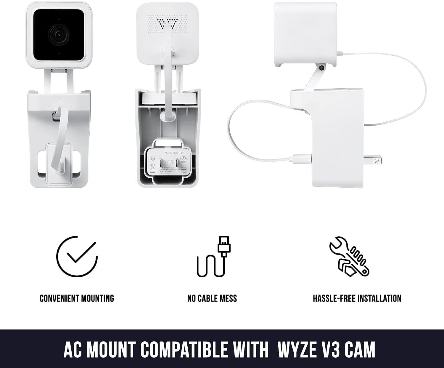 Wasserstein Ac Outlet Wall Mount Compatible With Wyze Cam V3   Reliable Mounting Alternative For Your Cameras (White)