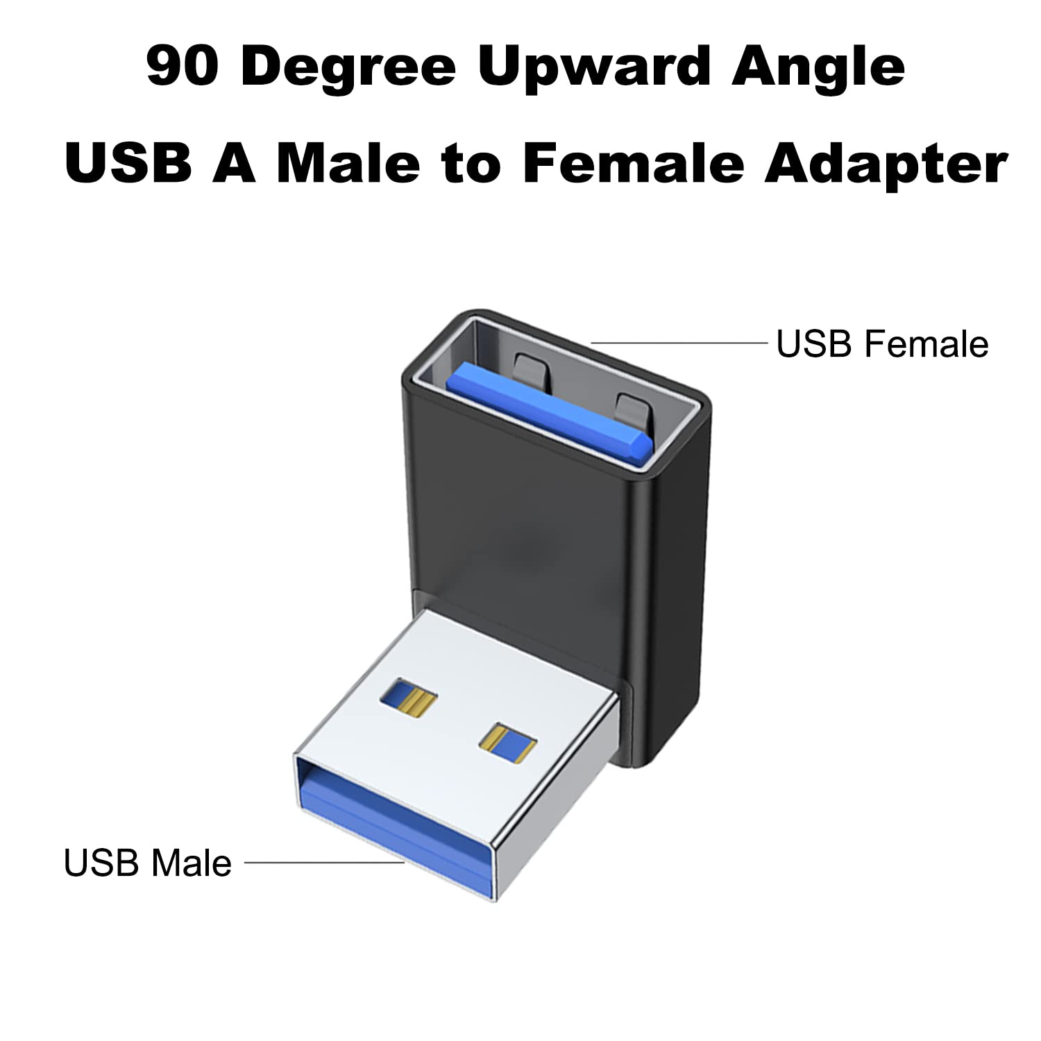 Areme 90 Degree Usb 3.0 Adapter 2 Pack, Upward Angle Usb A Male To Female Converter Extender For Pc, Laptop, Usb A Charger, Powe
