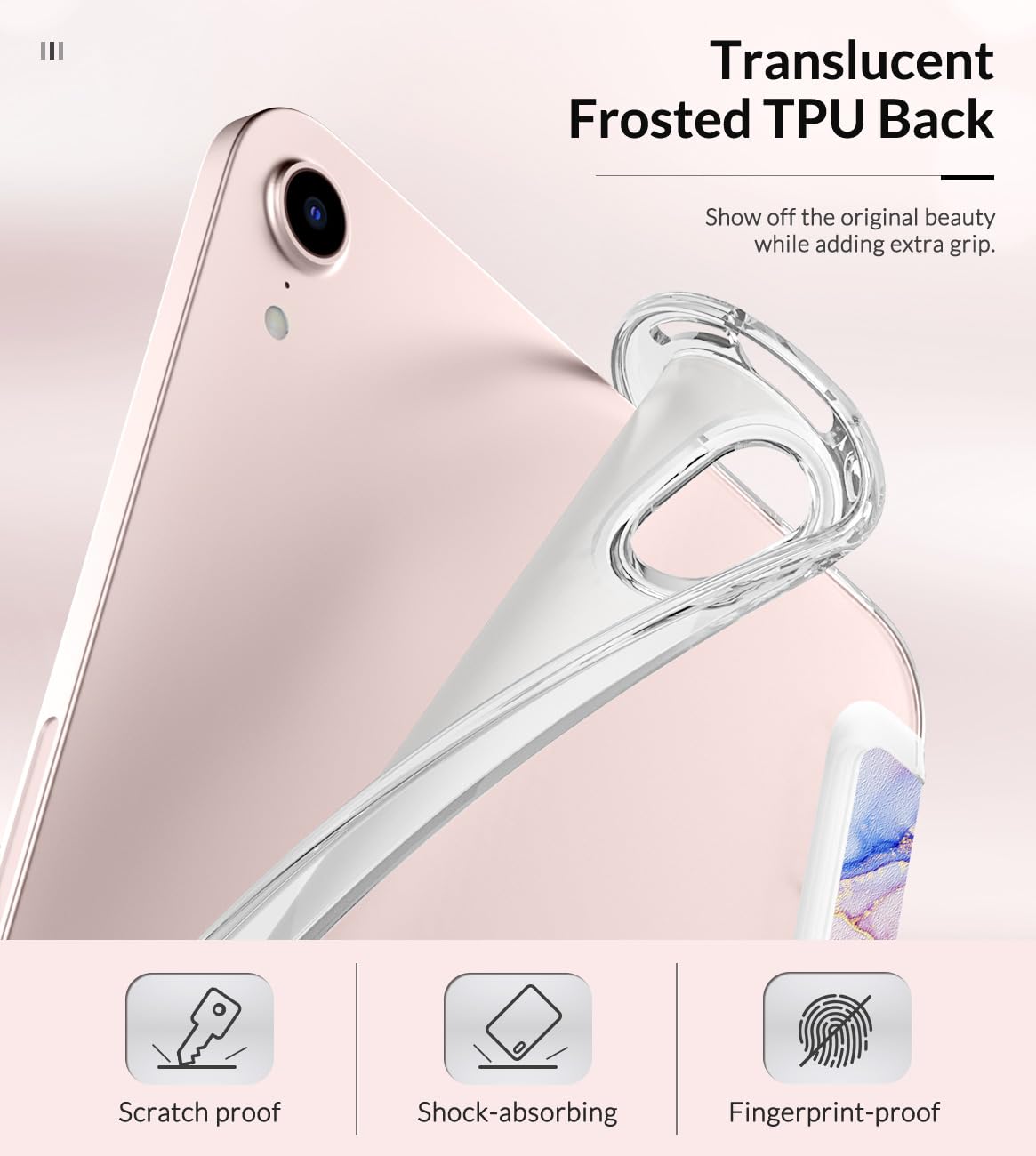 MoKo Case Fit New iPad Mini 7 (A17 Pro) 2024, iPad Mini 6th Generation Case 2021 (8.3 inch), iPad Mini 6 Case, Soft TPU Translucent Frosted Back Cover Case for iPad Mini 7th, Light Pink Gold Marble