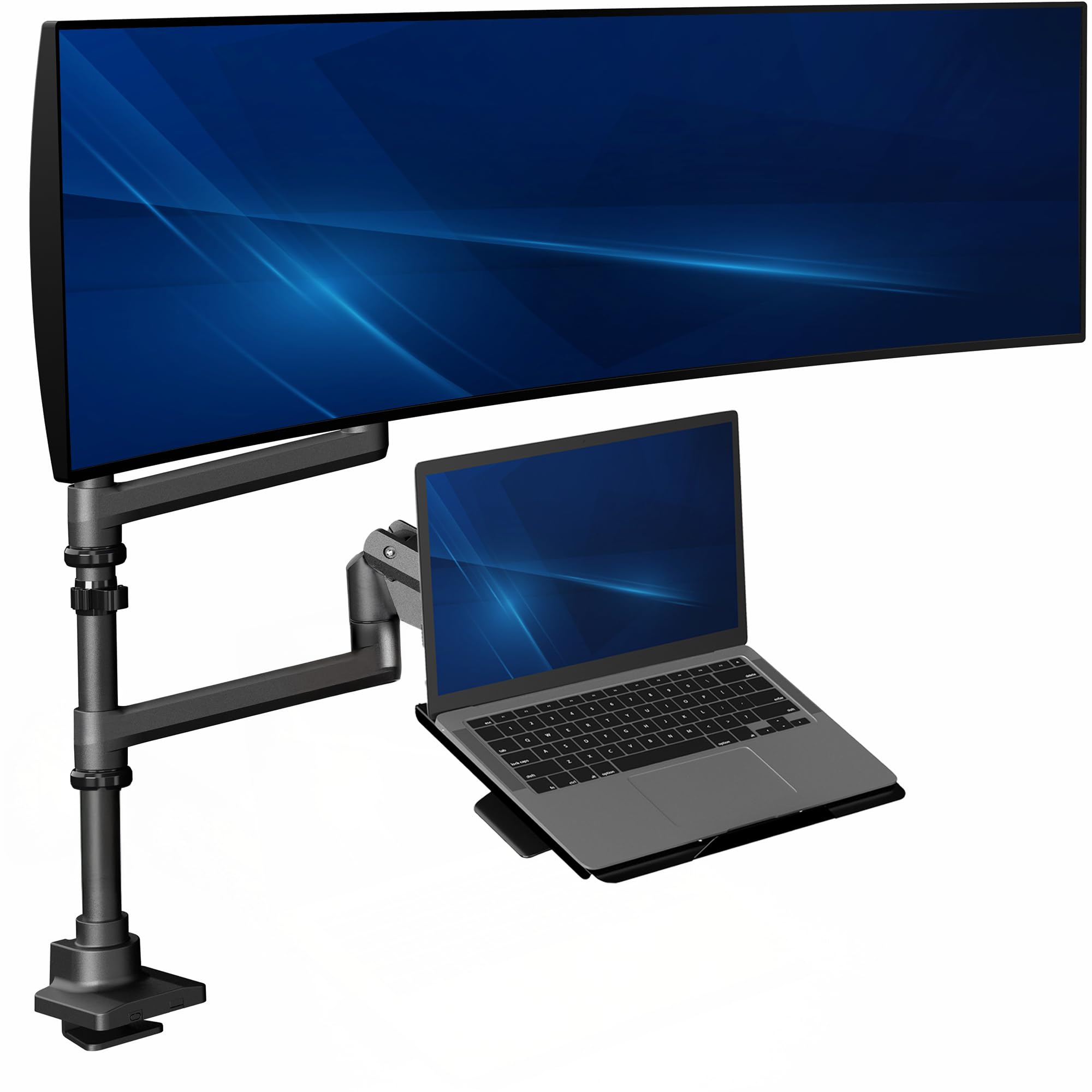 VIVO Pneumatic Arm Ultrawide Monitor Extra Tall Desk Mount for Up to 49 inch Screens and Laptop Tray for Up to 17 inch Notebooks