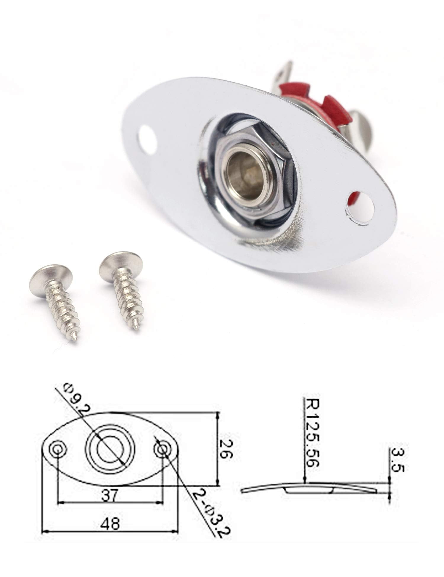 Metallor Oval Output Input Jack Plate Socket With Screws For Strat Tele Style Electric Guitar Parts Replacement Chrome.