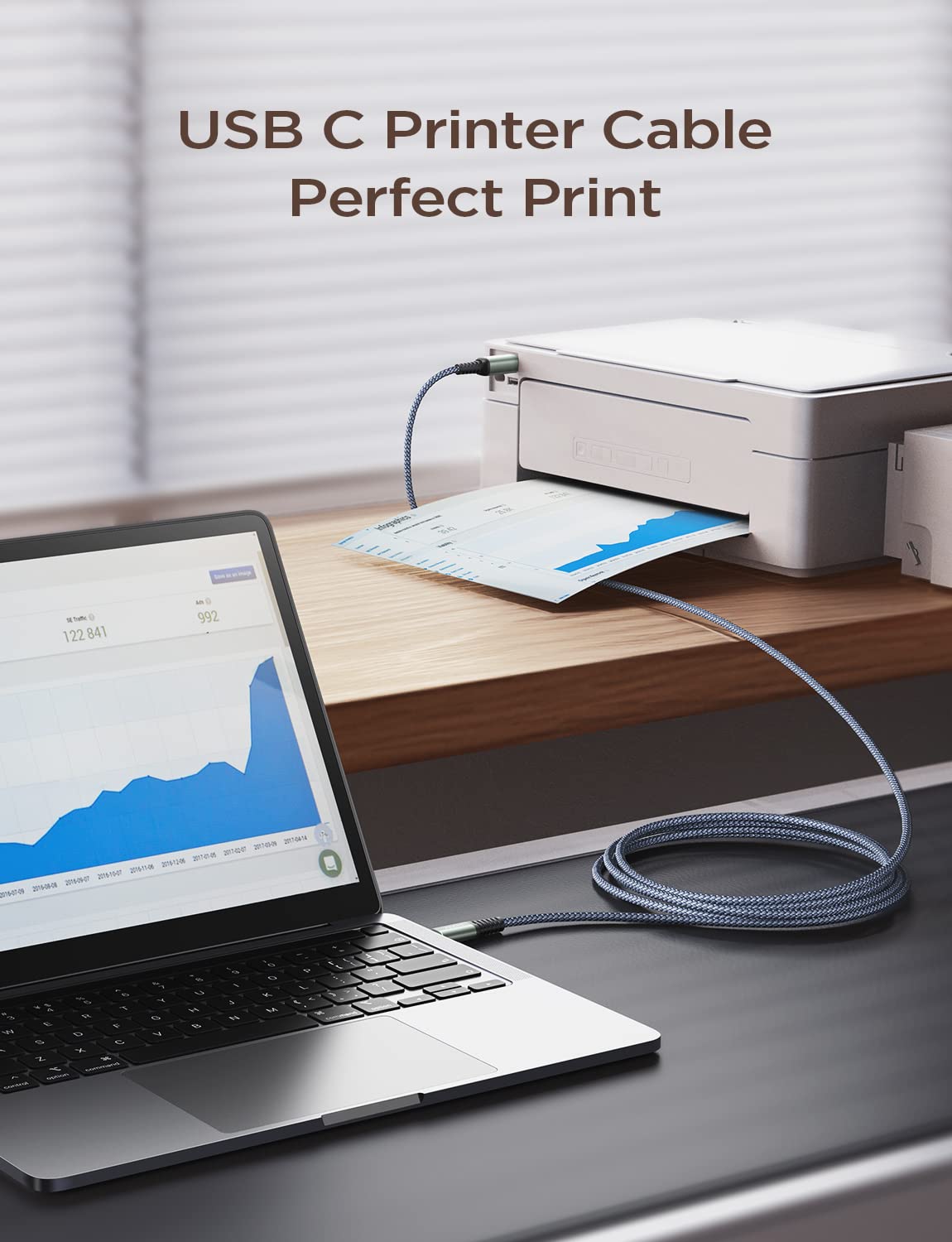 Ainope Usb B To Usb C Printer Cable 6.6Ft, [Gold Plated Plug] Nylon Braided, Usb C Printer Cable For Macbook Pro, Midi Cable For