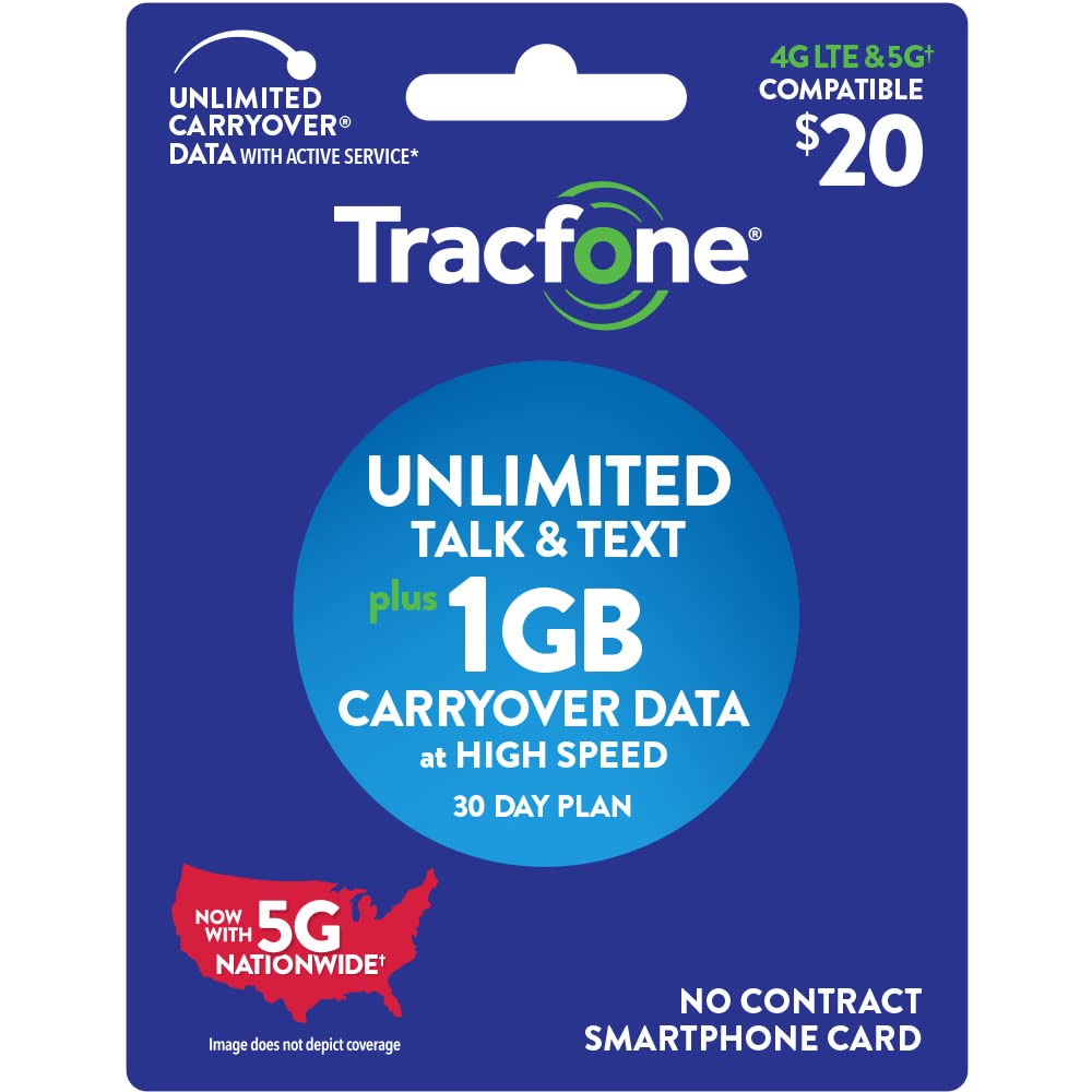 Tracfone $20 Unlimited Talk, Text, 1Gb Data 30 Day Plan