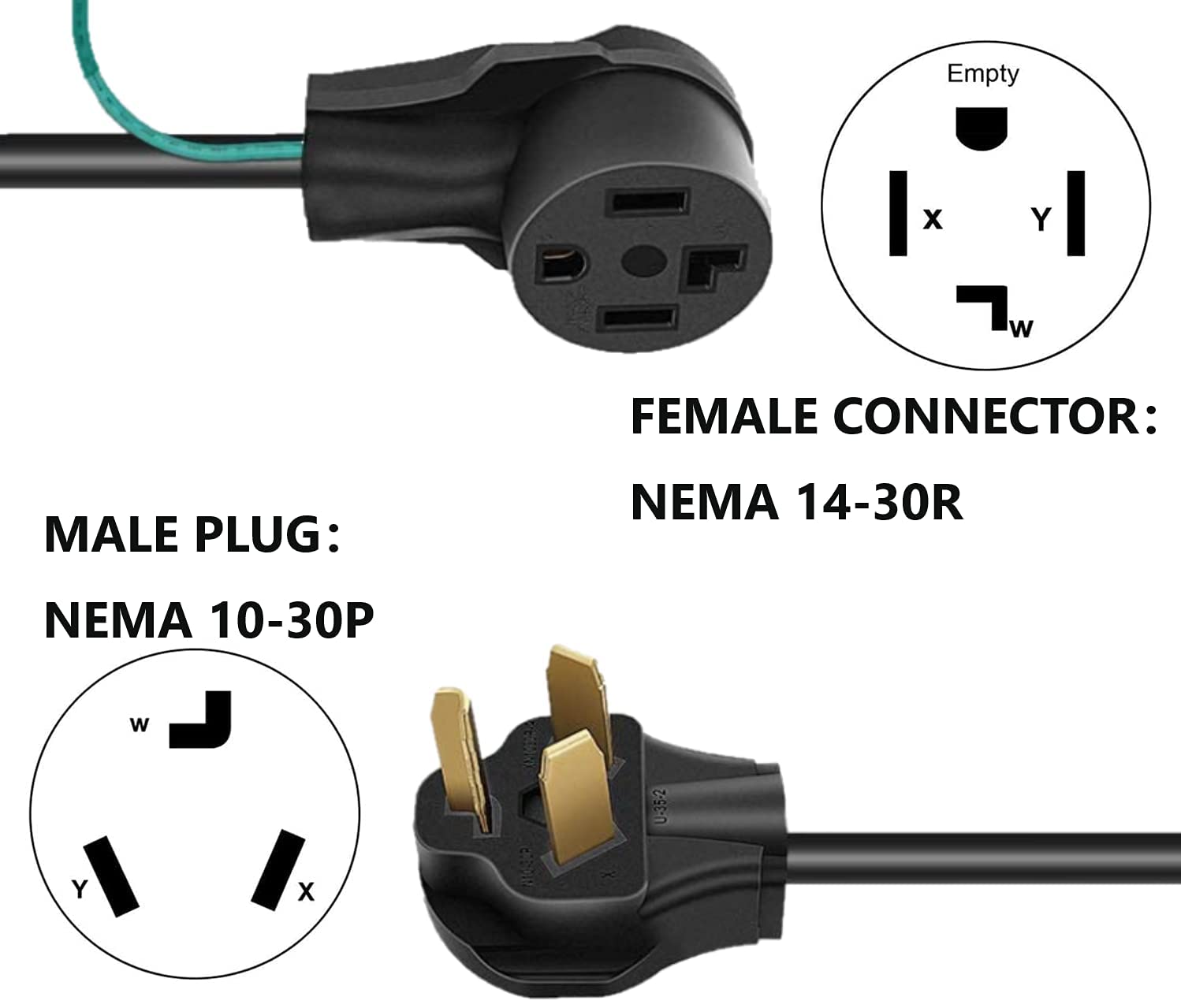 Eversimpleinc 4 Prong To 3 Prong Dryer Plug Adapter With Green Ground Wire, Connects 4 Prong New Dryer Female To 3 Prong Old Dry