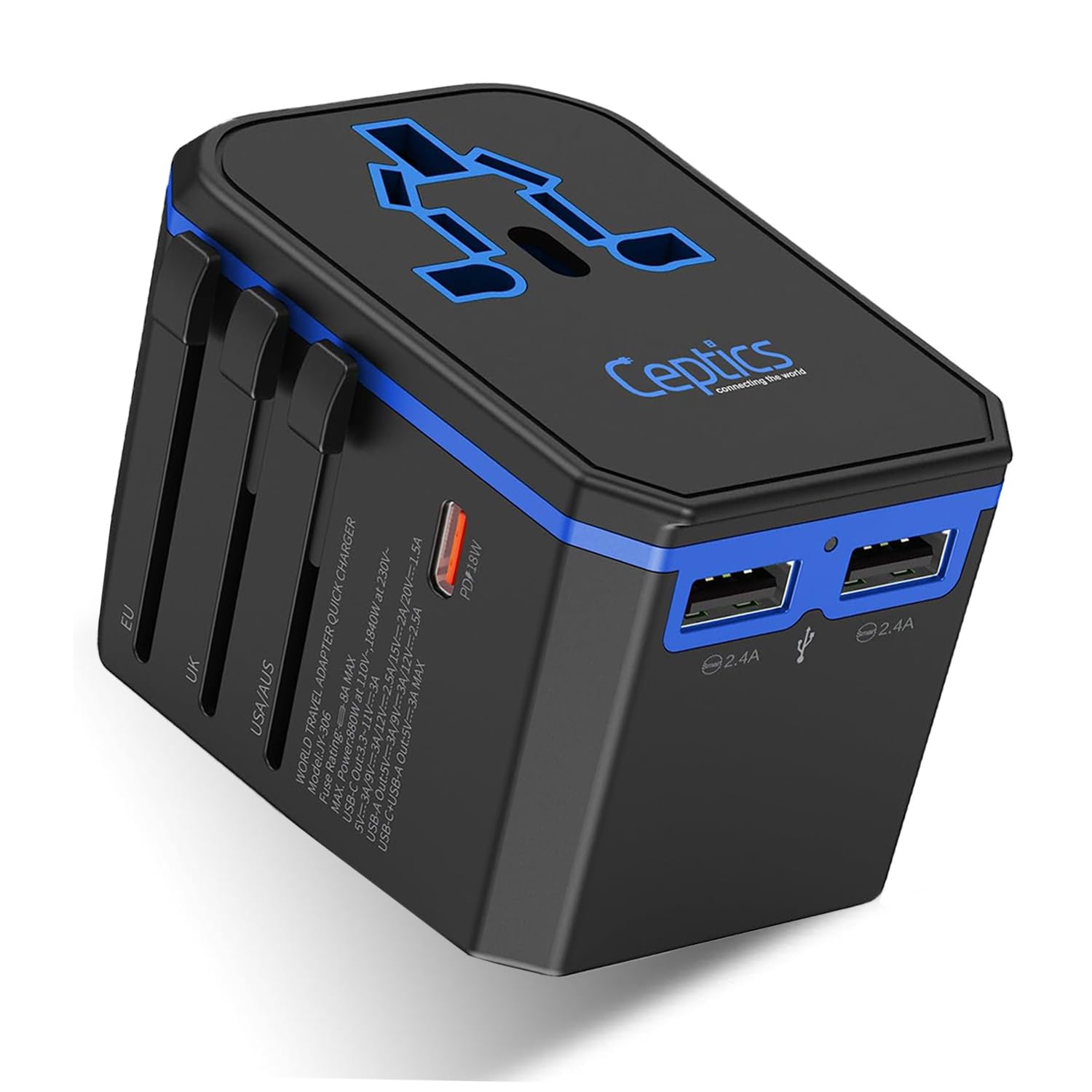 Ceptics International Power Adapter, World Travel Adapter W/ Pd 30W Usb C   2 Usb A Ports Universal Adapter, Type A C G I Output For Worldwide Use, Up 10Ku