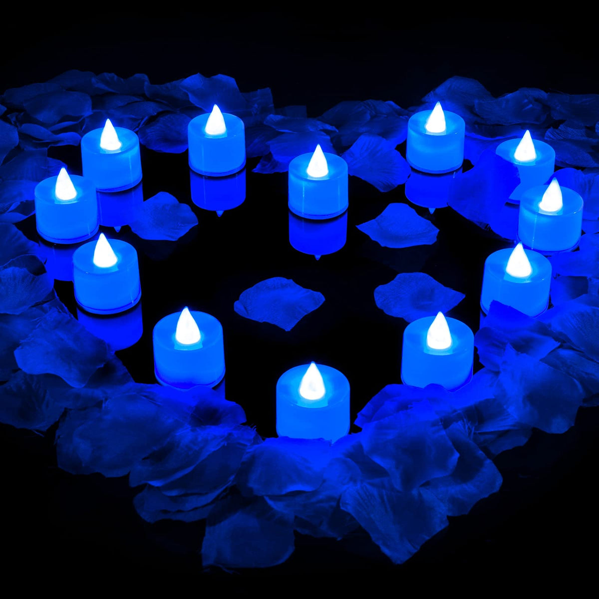 600 Pieces Artificial Rose Petals with 12 Pieces LED Tea Lights Candle Romantic Candle for Romantic Night Valentine's Day Annive