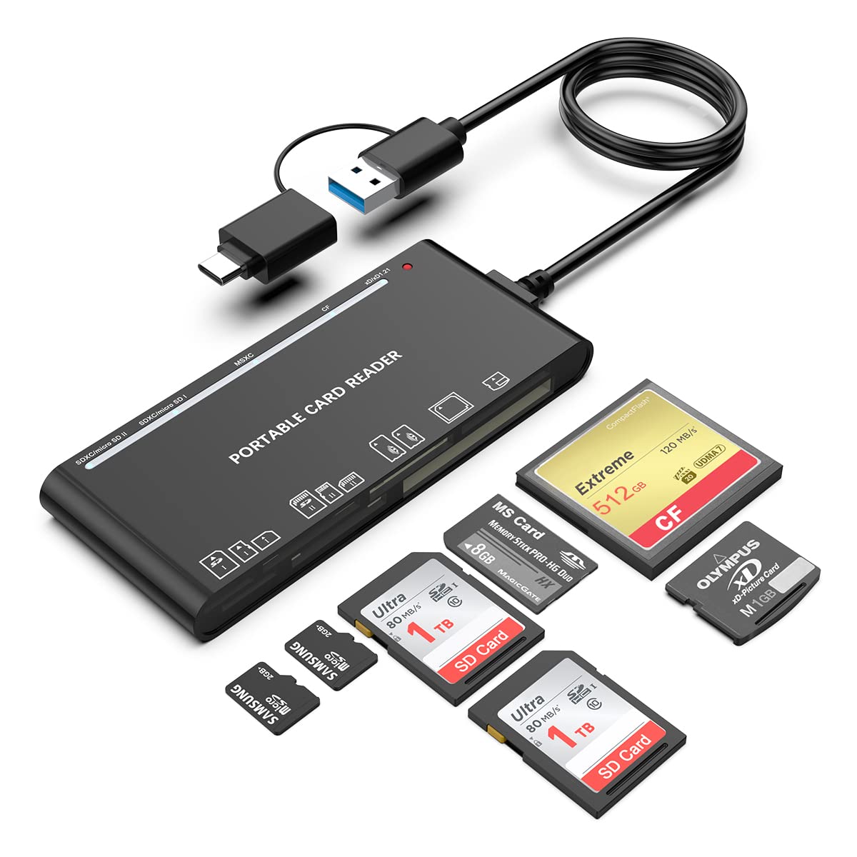 Usb C Usb3.0 Multi Card Reader For Sd, Cf, Micro Sd, Xd, Ms Cards   7 In 1 Adapter Hub For Windows, Mac, Linux, Android