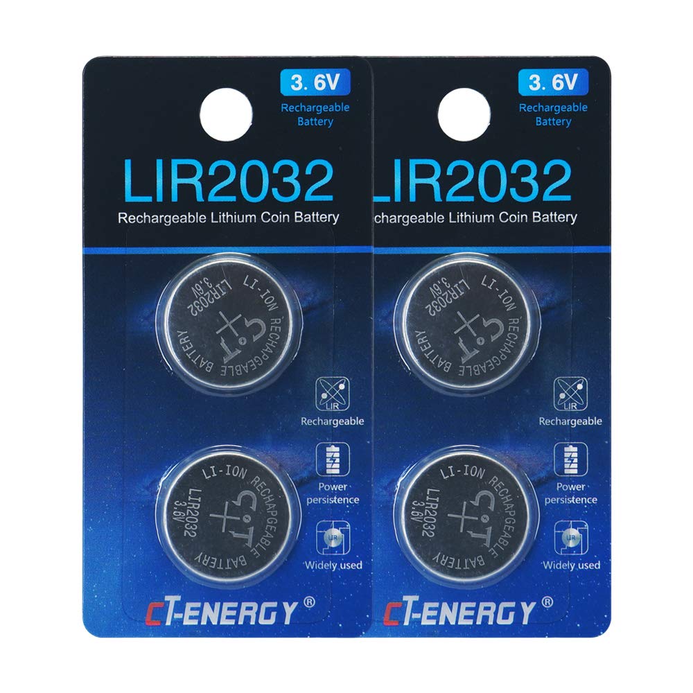 Ct Energy Rechargeable 2032 Batteries 36V Lithium Ion Button Coin Cell Batteries Of Key Fob Batteries Cr2032 Rechargeable (4Pcs)