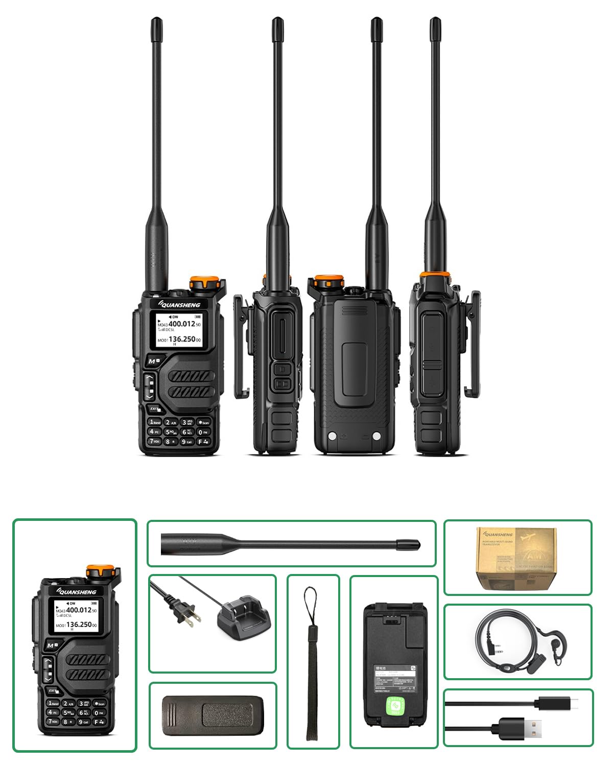 Quansheng Uvk5 Am/Fm/Dtmf Walkie Talkie 200 Channel Type C Charging Three Frequency Receiving Walkie Talkie Noaa Weather Forecas