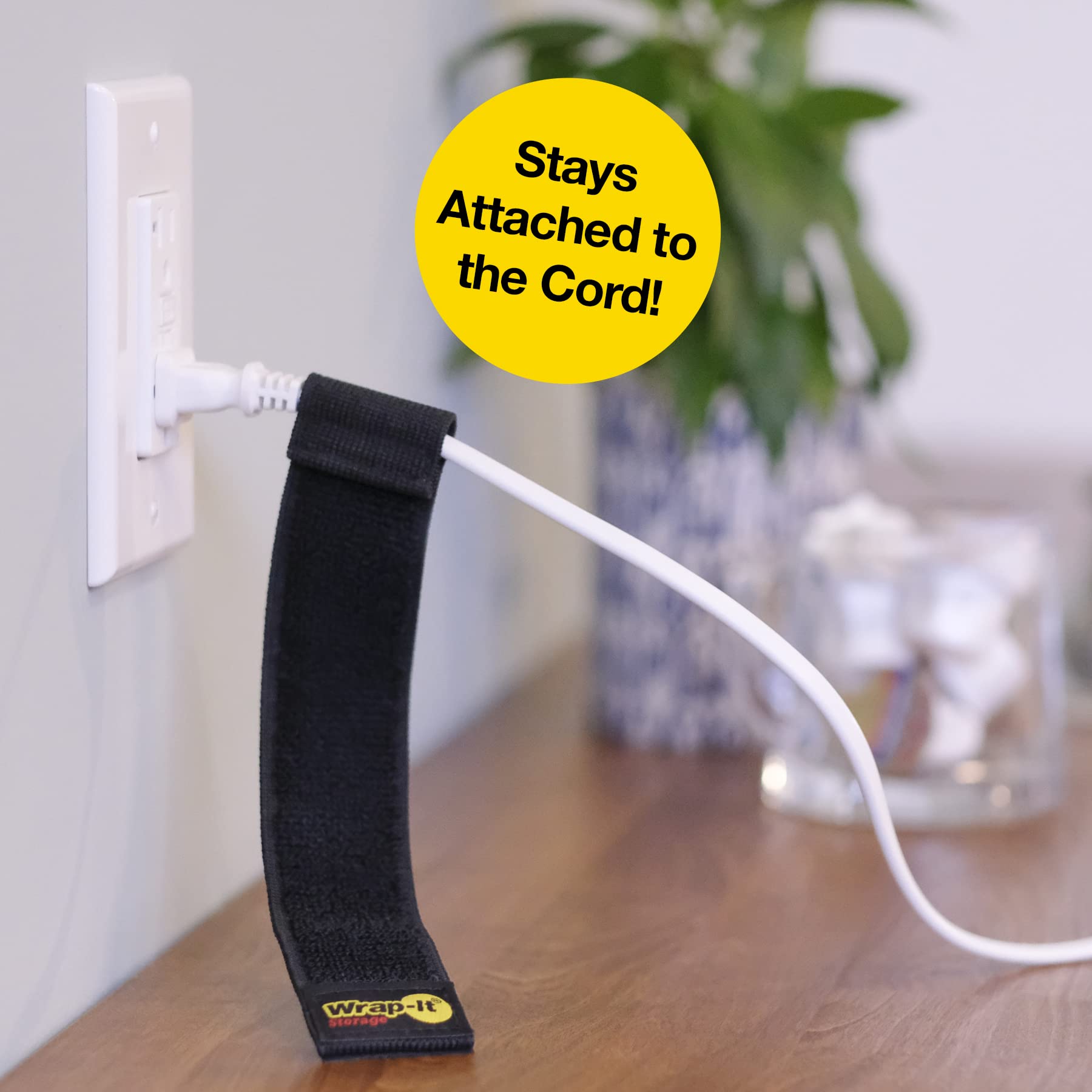 Selfie Straps By Wrap It Storage, 9 Inch (10 Pack), Black   Stretchy Hook And Loop Cord Organizer That Stays Attached To Cord Fo