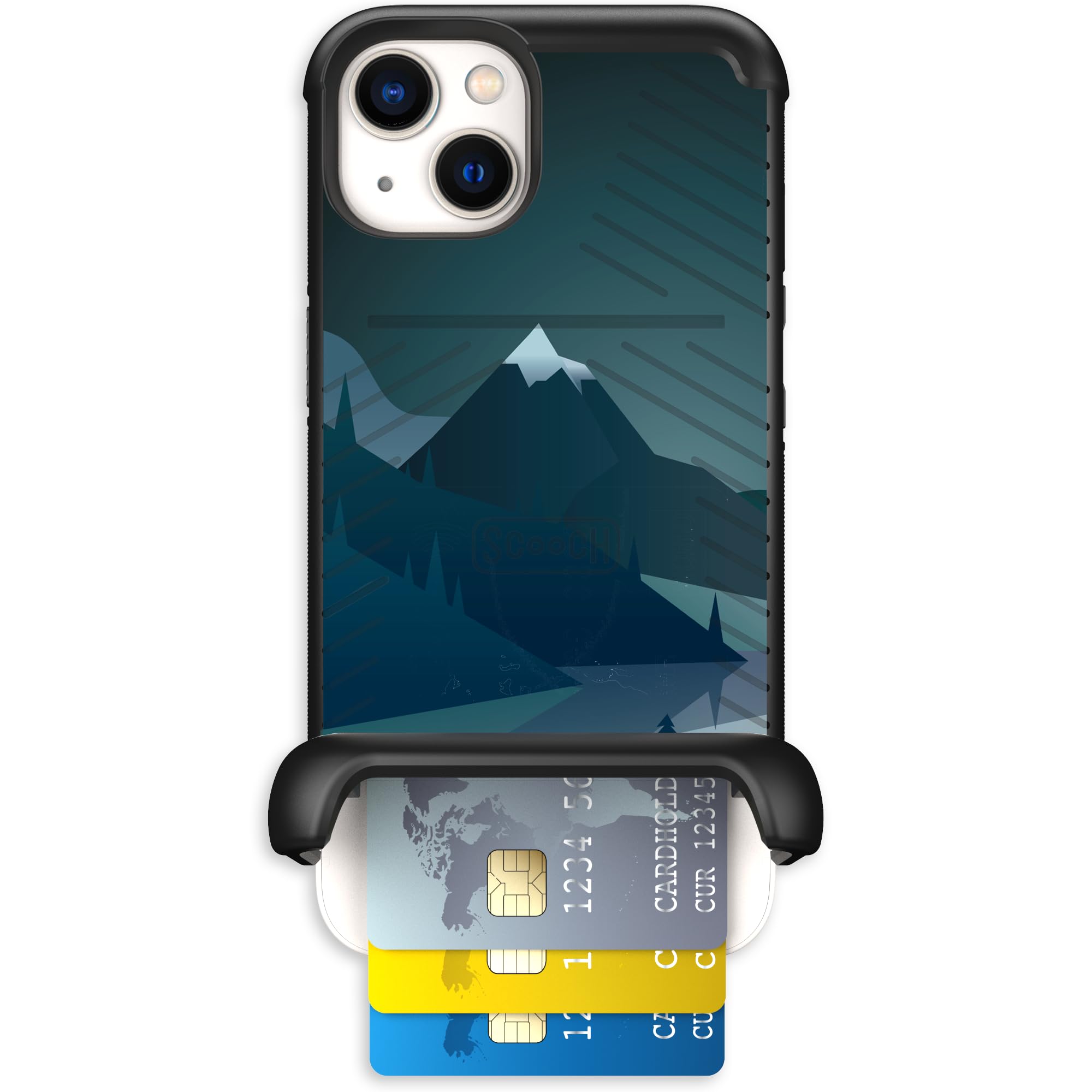 Scooch for iPhone 13 Case with Card Holder, Wingmate Wallet Case with Hidden Card Slot and RFID Protection, Holds 3 to 4 Cards, 