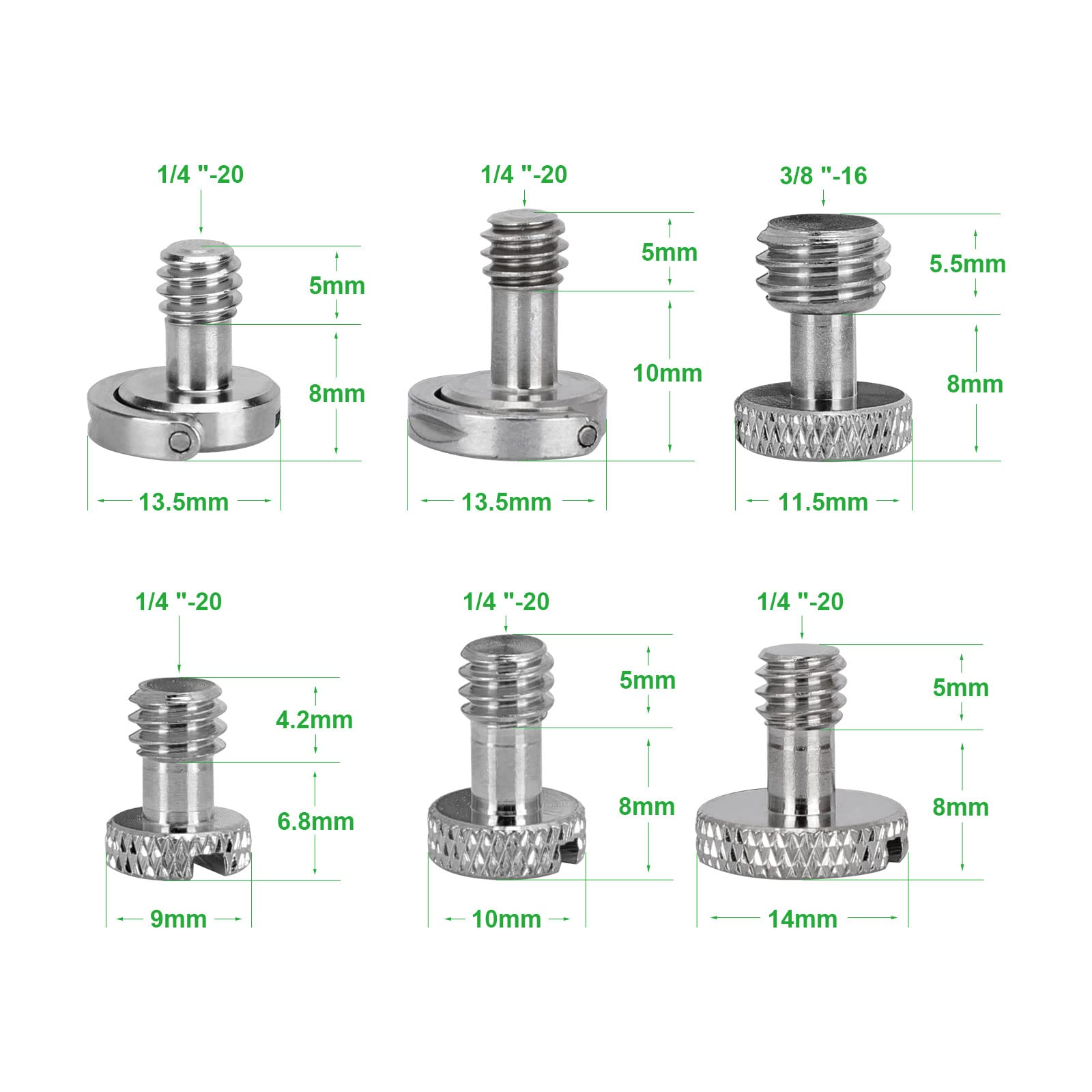 Szrig Camera Cage Screw Adapter With 1/4'' 20 & 3/8 16 Screw Pack For Tripod Screw Accessories(8 Pieces)