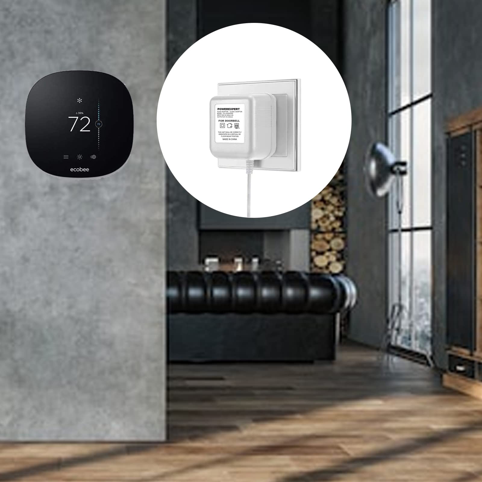 24 Volt Transformer, 500Ma C Wire Power Adapter Thermostat, Competible With Nest, Ecobee, Sensi, Honeywell Doorbell And Any Door