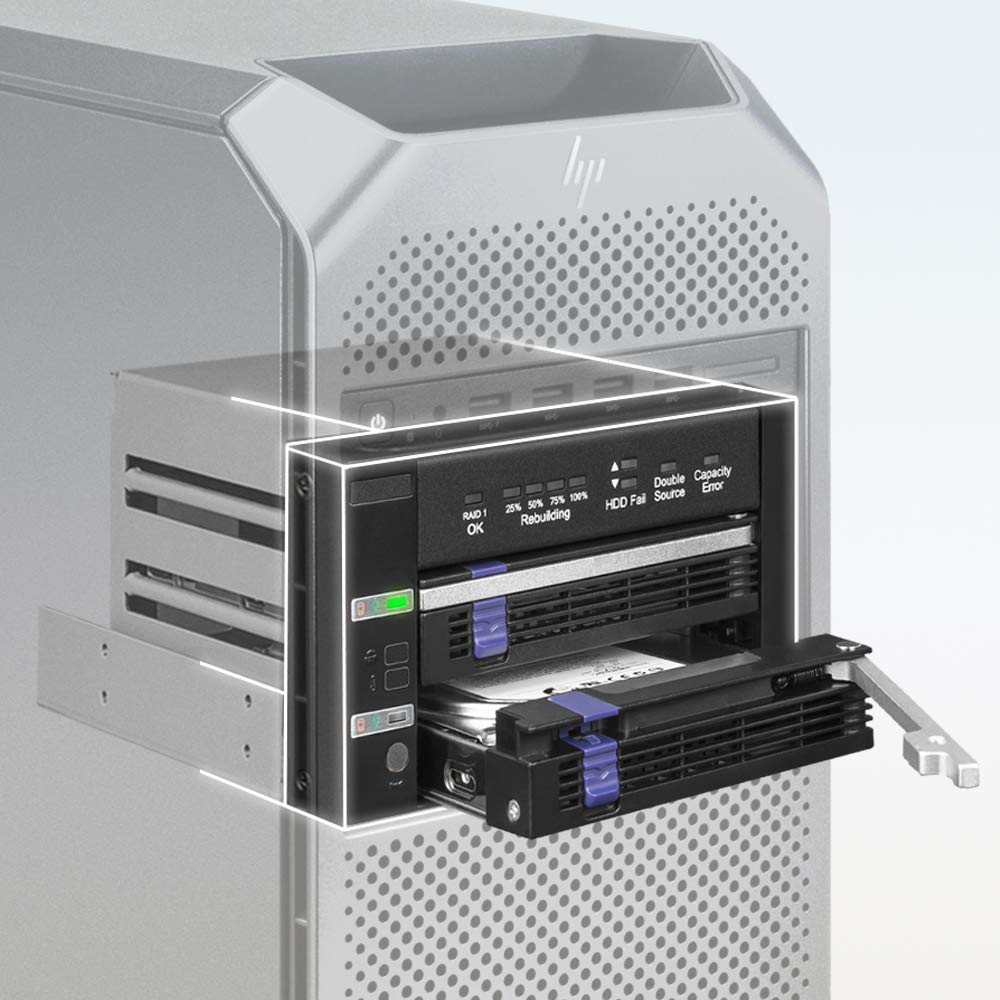 ICY DOCK Dual 2.5 & 3.5 SATA Hard Drive/SSD Removable RAID 1 Mobile Rack Enclosure in 2 x 5.25 Bay  MB901SPRB