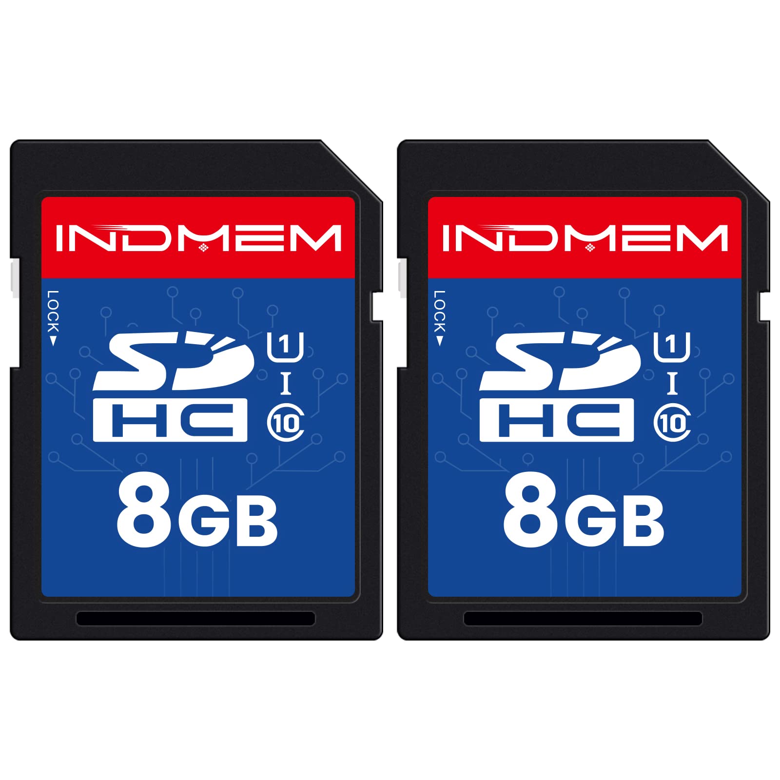 Indmem Sd Card 8Gb 2 Pack Uhs I U1 Class 10 8G Sdhc Flash Memory Card Compatible With Digital Camera, Computer, Trail Cameras