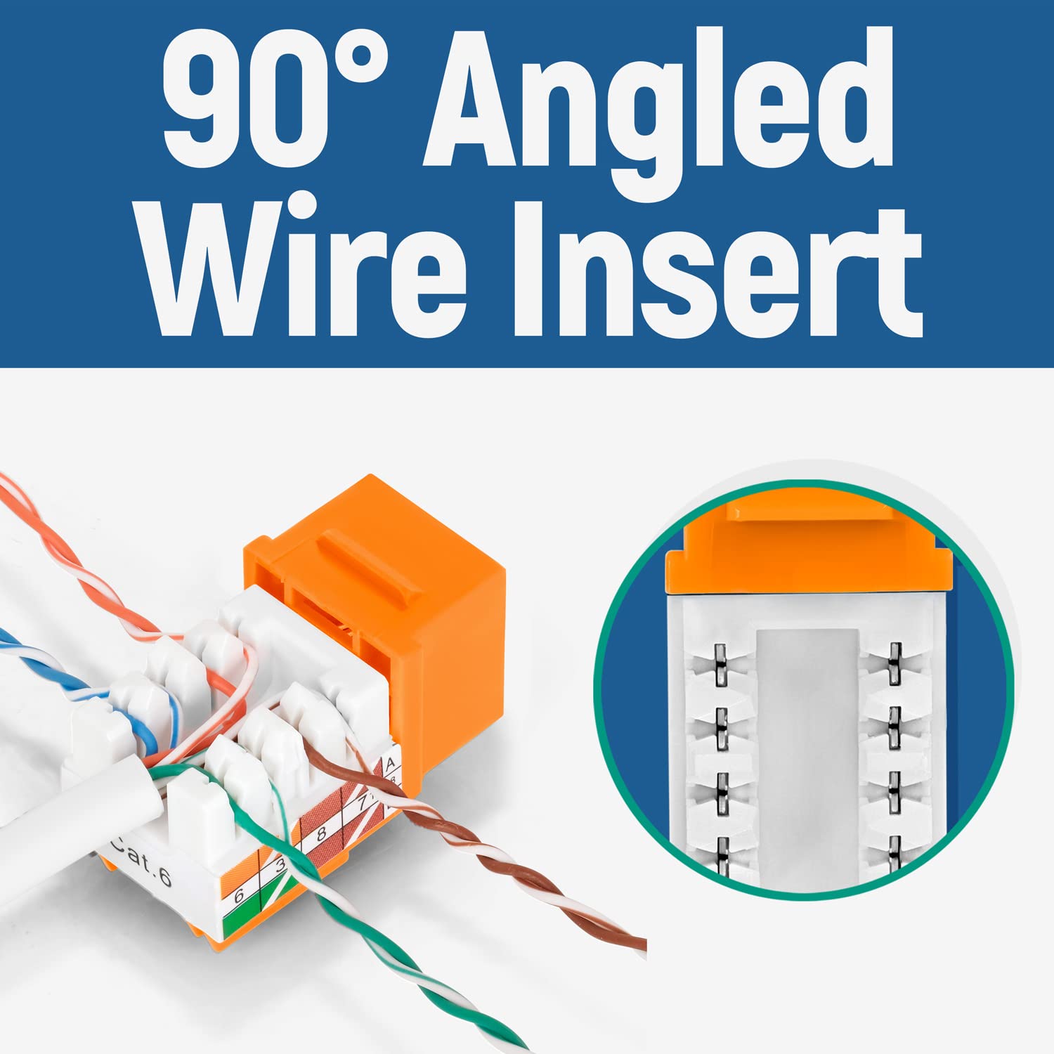 Everest Media Solutions 90 Angled Cat6 Keystone Jack In Orange   Slim Profile Rj45 Ethernet Connector   Compatible With 90 Angle