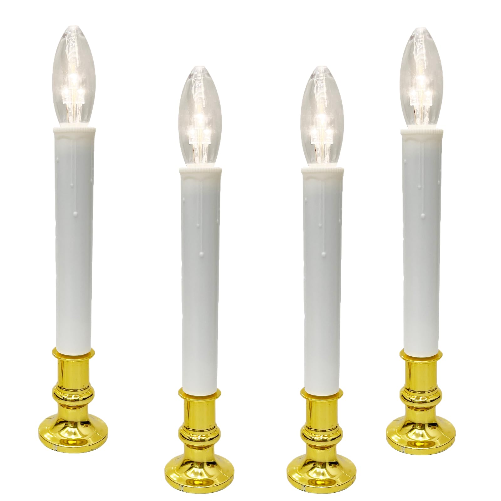 Bokoiuu Wireless Window Candle Light, 4 Pack Battery Operated Led Christmas Candles Lights With Gold Candlestick Base, C26 Led B