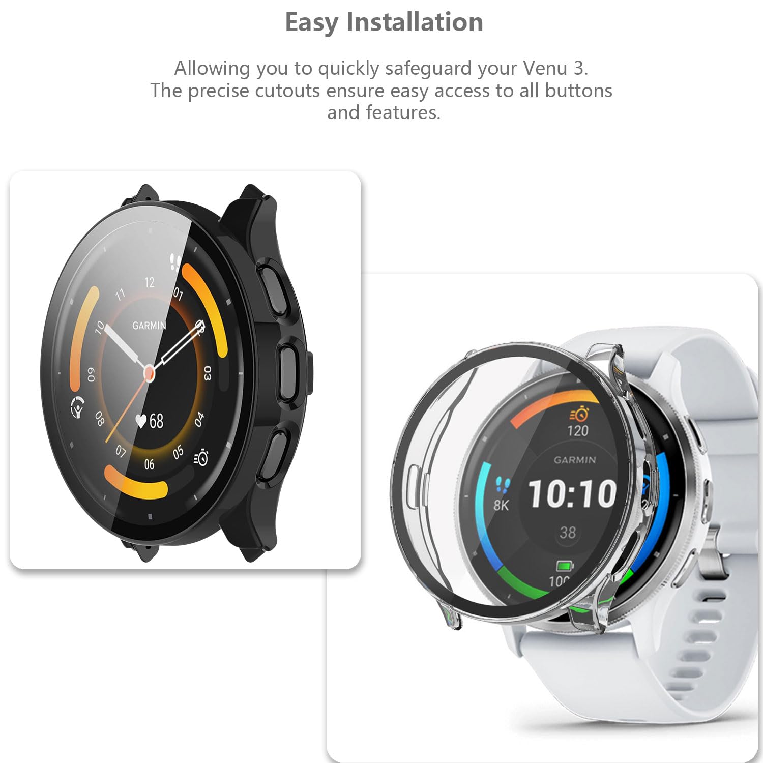 [4 Pack] Case With Tempered Glass Screen Protector Compatible With Garmin Venu 3 (45Mm), Ultra Thin Bumper Full Coverage Protect