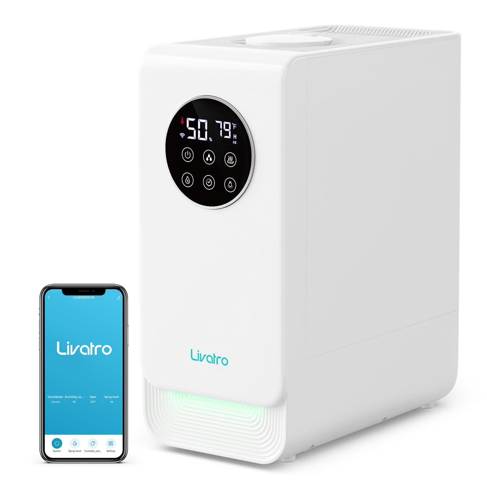 Livatro 6L Smart Humidifier For Large Room, Warm & Cool Mist With Top Fill Design, Alexa & App Control, Essential Oil Compatible