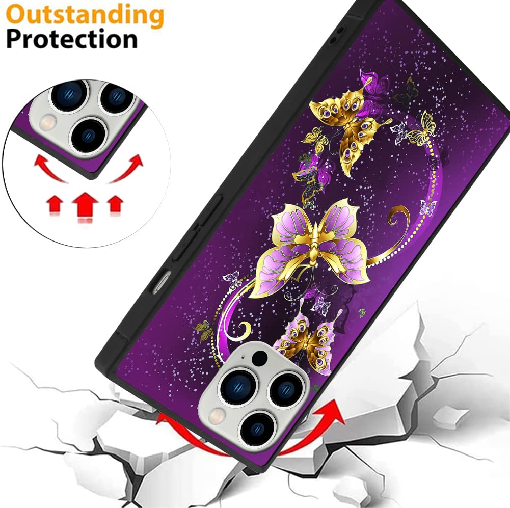 SAKUULO iPhone 12 Pro Max Phone Case Screen Protector Kickstand Shock Absorption Soft TPU Purple Butterfly