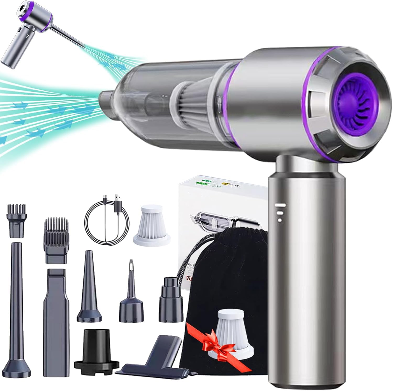 Airified Pro Car Vacuum, 3 In 1 New Pro V2 Portable 29000 Pa Suction Air Blower/Car Vacuum, Rechargeable High Power Cordless Vac