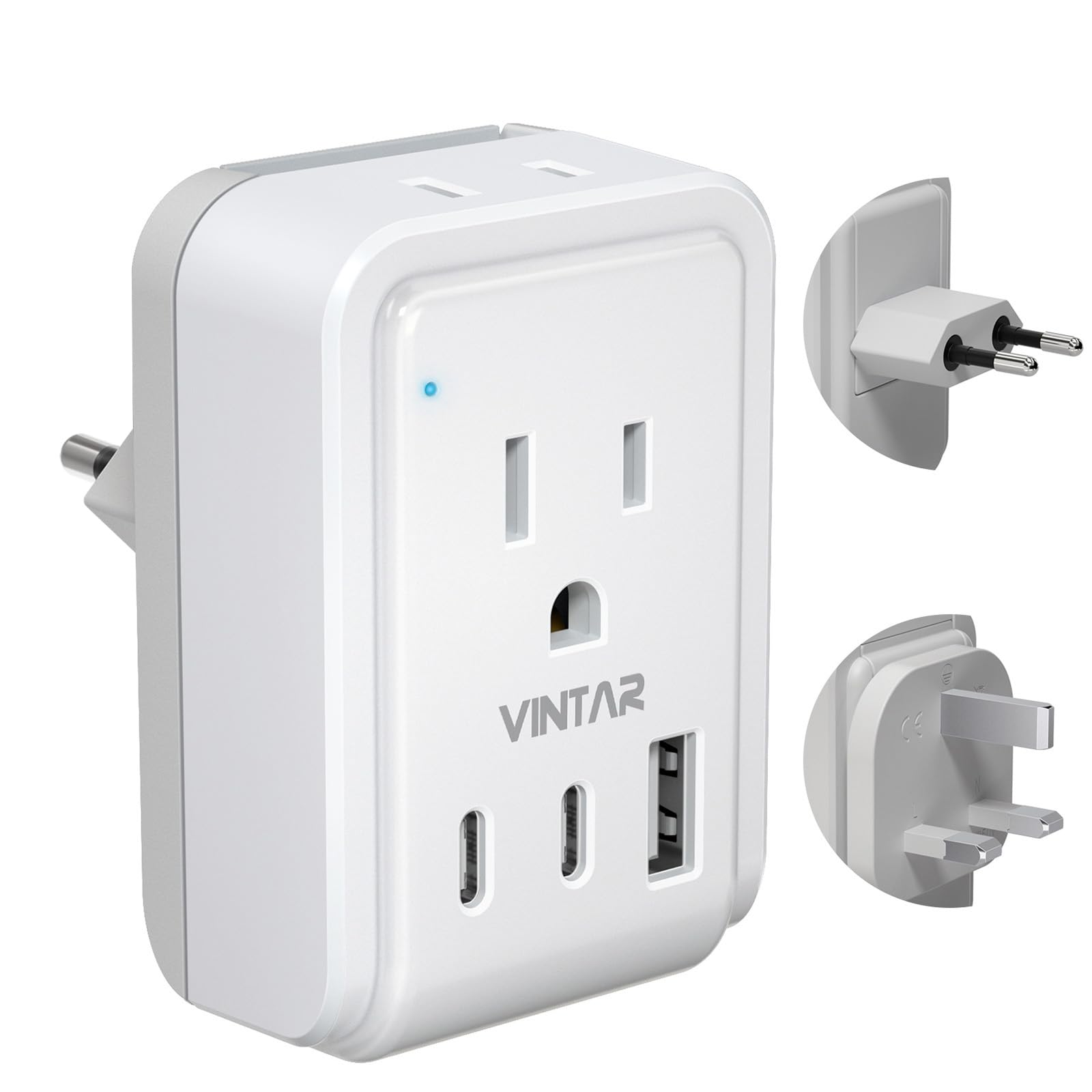 Vintar European Travel Plug Adapter Kit, Uk Adapters For Travel With 3 Usb Ports (2 Usb C) & 2 American Outlets, Type C,G Swap&A