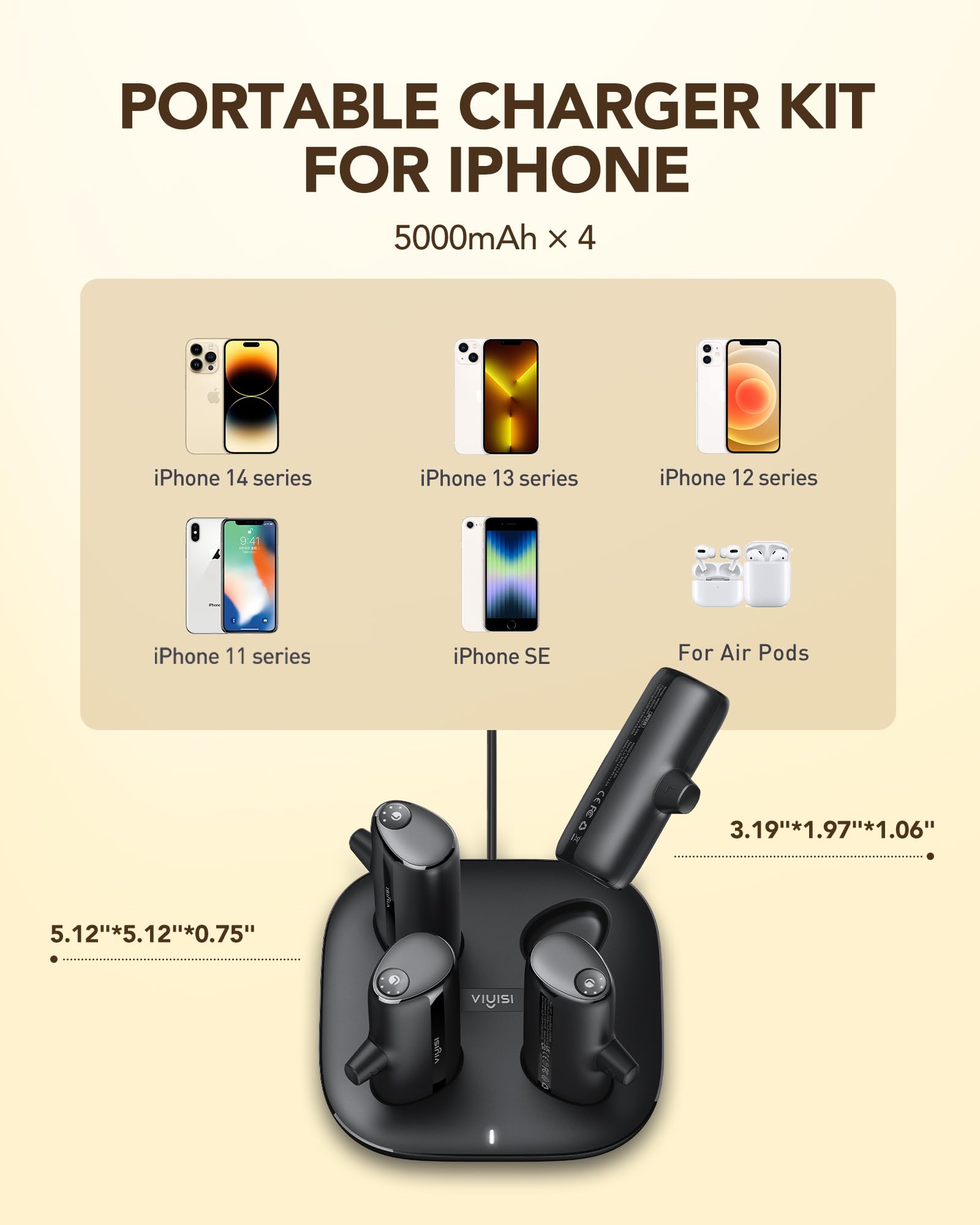 Viyisi Charger Station Kit For Iphone, Portable Chargers 5000Mah With Magnetic Charging Station Dock, [4 Pcs] 20W Pd Fast Chargi