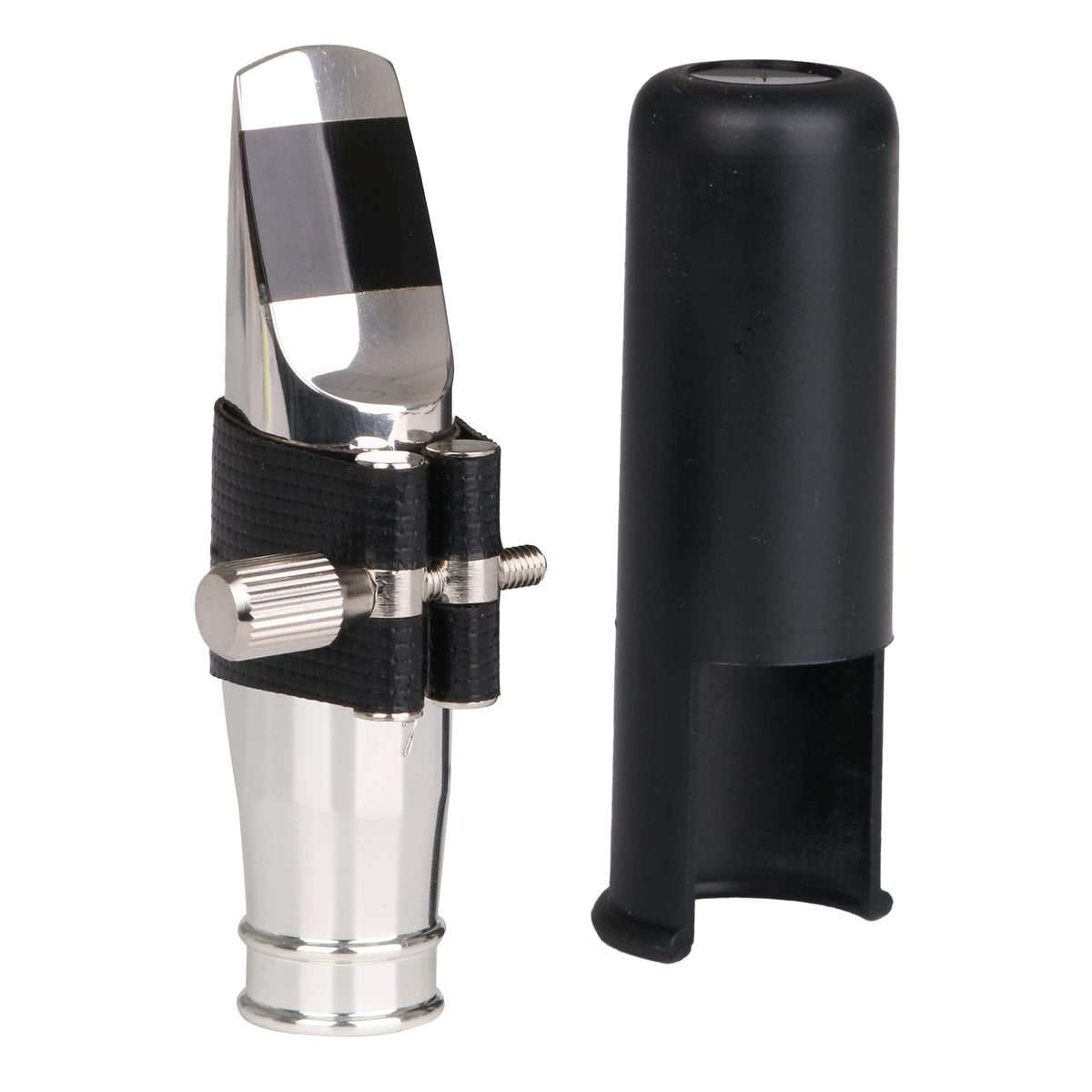 Yibuy Silver Jazz E Flat Alto Saxophone Mouthpiece 7# Pu And Leather Cap 90 X 36 Mm