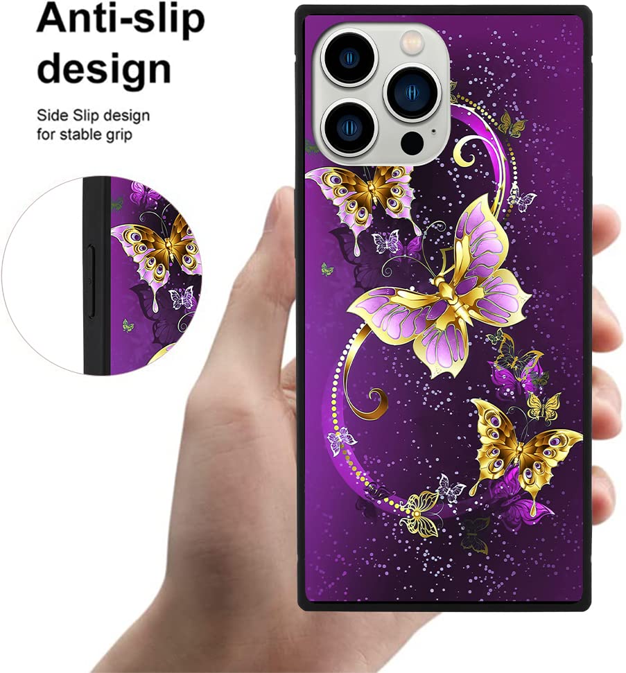 SAKUULO iPhone 12 Pro Max Phone Case Screen Protector Kickstand Shock Absorption Soft TPU Purple Butterfly