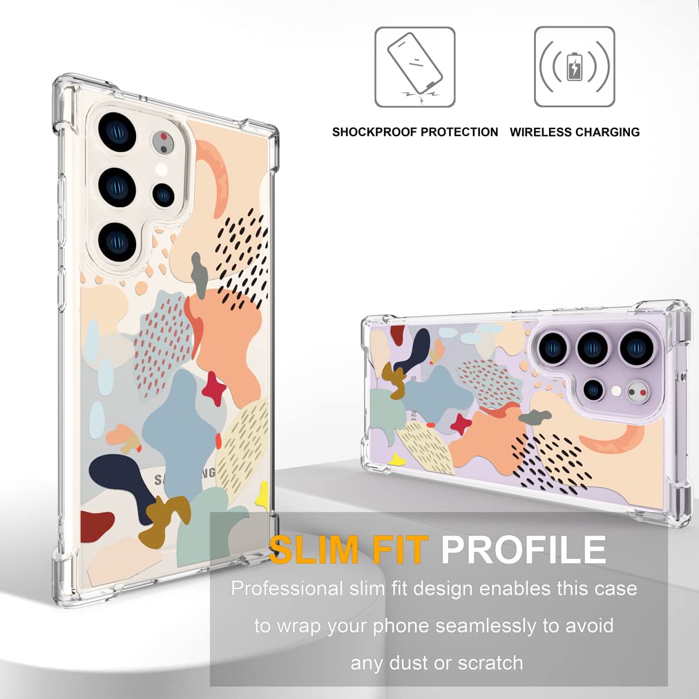 Endiy Compatible With Samsung Galaxy S23 Ultra Case Cute Abstract Art For Women Girls Girly Designer Clear,Transparent Abstract