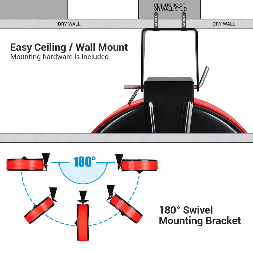 Dewenwils 30 Ft Retractable Extension Cord Reel, Ceiling Or Wall Mount 16/3 Gauge Sjtw Power Cord With 3 Electrical Outlets Pigt