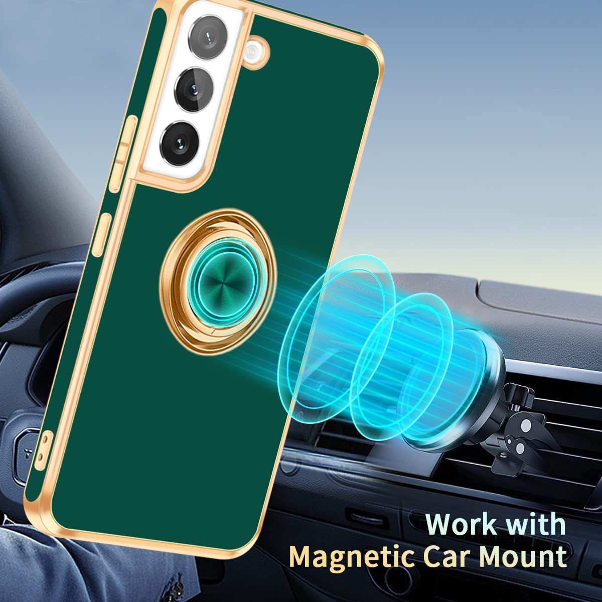 Fingic For Samsung Galaxy S22 Case, Samsung S22 Phone Case With Ring Stand, 360