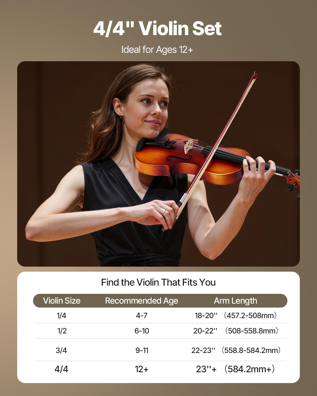 Vevor Violin 4/4 Full Size For Adults, Violin Fiddle Set For Beginners With Hard Case, Rosin, Bow, Shoulder Rest, Bridge, Tuner