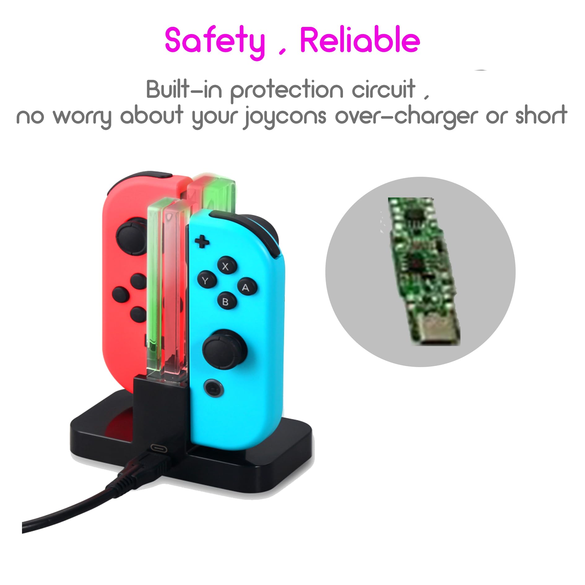 Innvo Power Dock  Switch Joycon Charger, 4 In 1 Charging Dock For Nintendo Controller, Fast Charging Station, Usb C Charge Cable