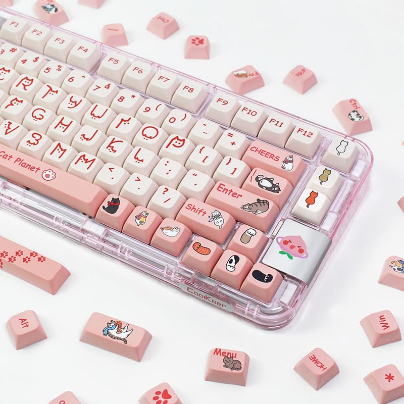 Ilycheegami Pbt Xda Pink Meow Meow Cartoon Cats Keycaps Set For Girl Boys Custom Keyboard For Gateron Kailh Cherry Mx Switches A