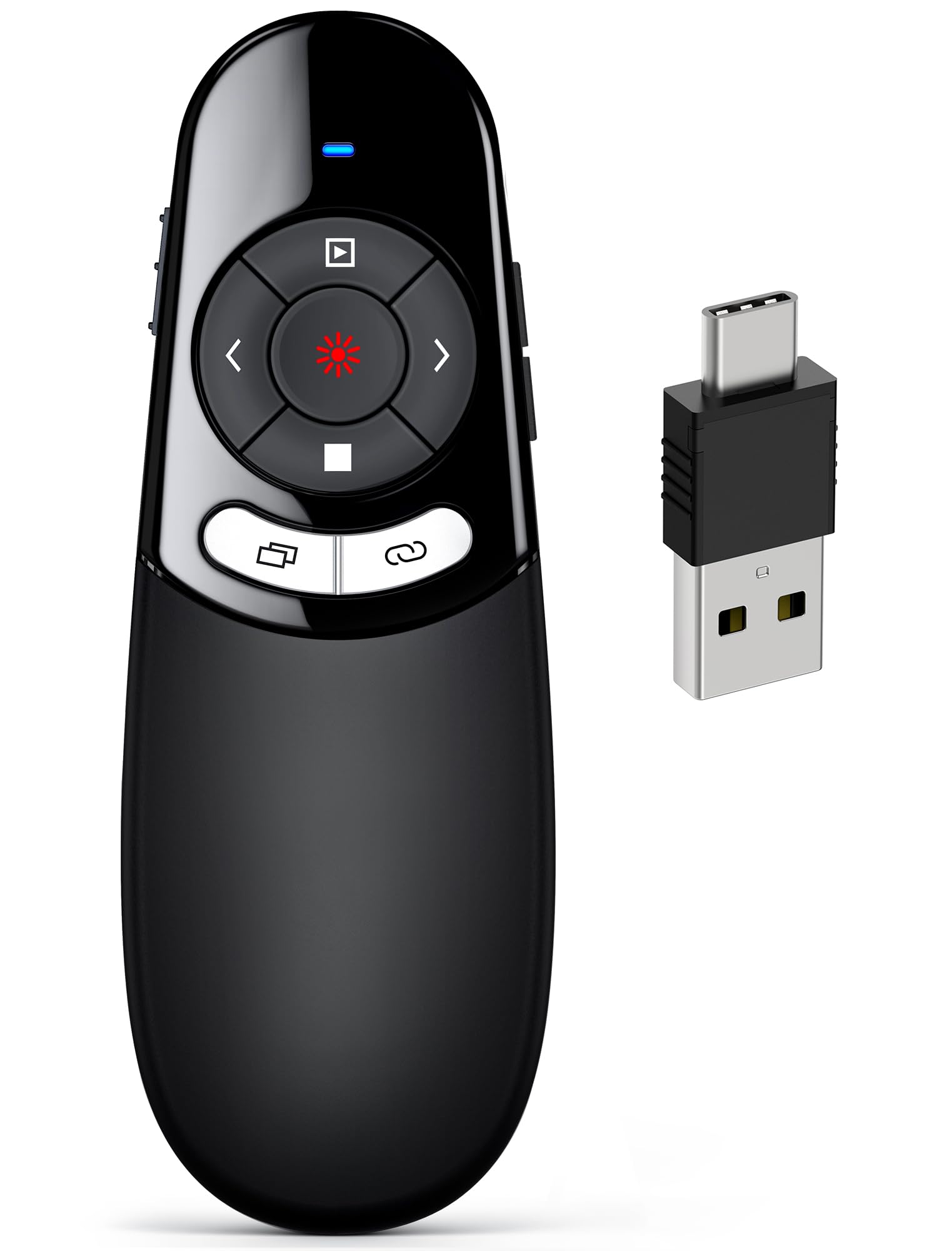 DINOSTRIKE 2 in 1 Type C and USB Presentation Clicker for Powerpoint Presentations,RF 2.4GHz Wireless Presenter Remote Slide Adv