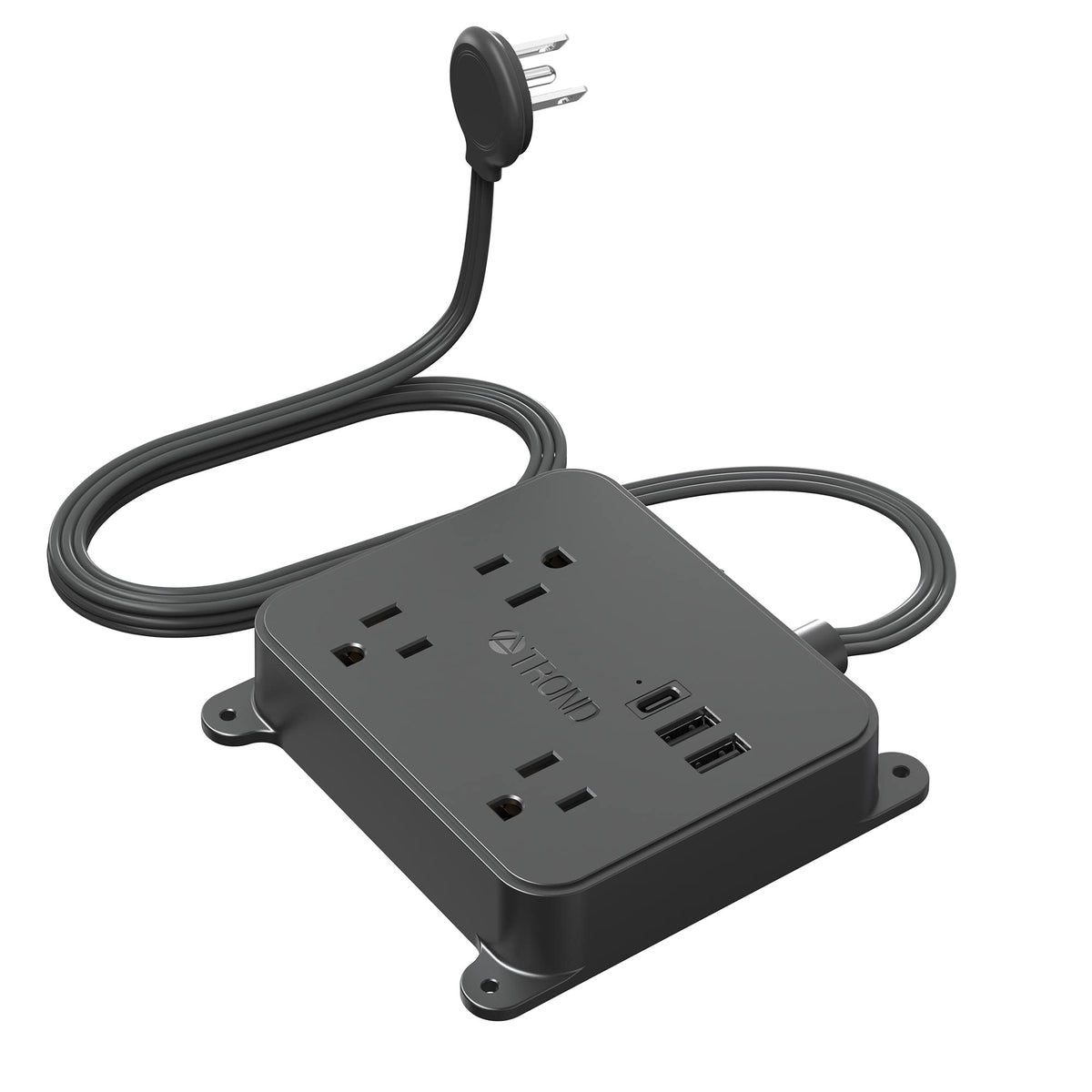 Trond Ultra Thin Flat Extension Cord, Flat Plug Power Strip With 3 Usb Charger, 3 Ac Outlets Desktop Charging Station, Wall Mount Low Profile Power Strip For Home, Bedroom, Dorm Room Essentials Black